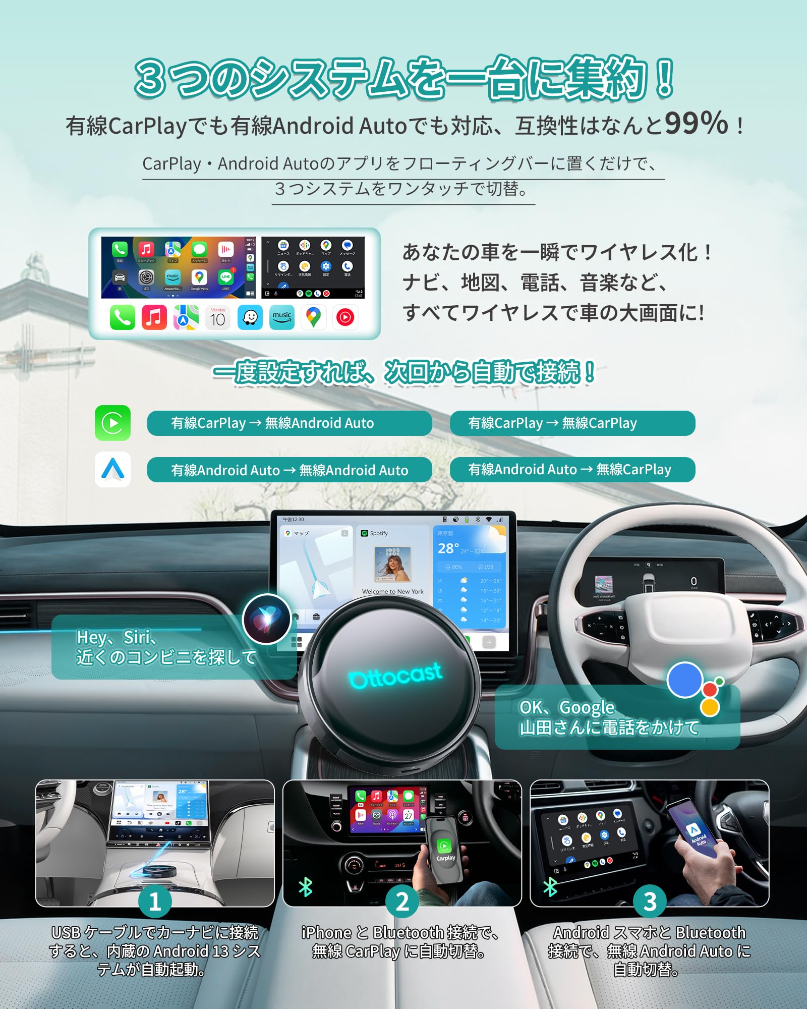 Amazon.co.jp: 【公式】オットキャスト Ottocast P3 Pro 2025新型