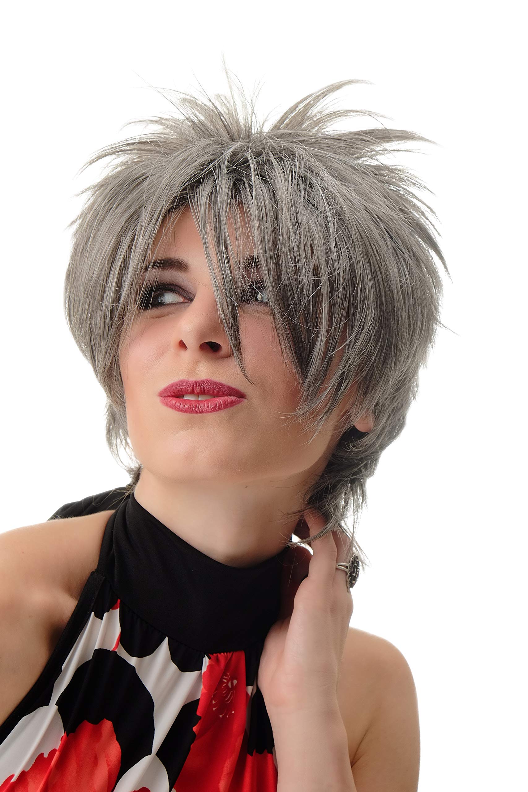 WIG ME UP, BLUE144-44 Lady Quality Wig short naughy spiky 80s style teased Wave Punk dark gray grey