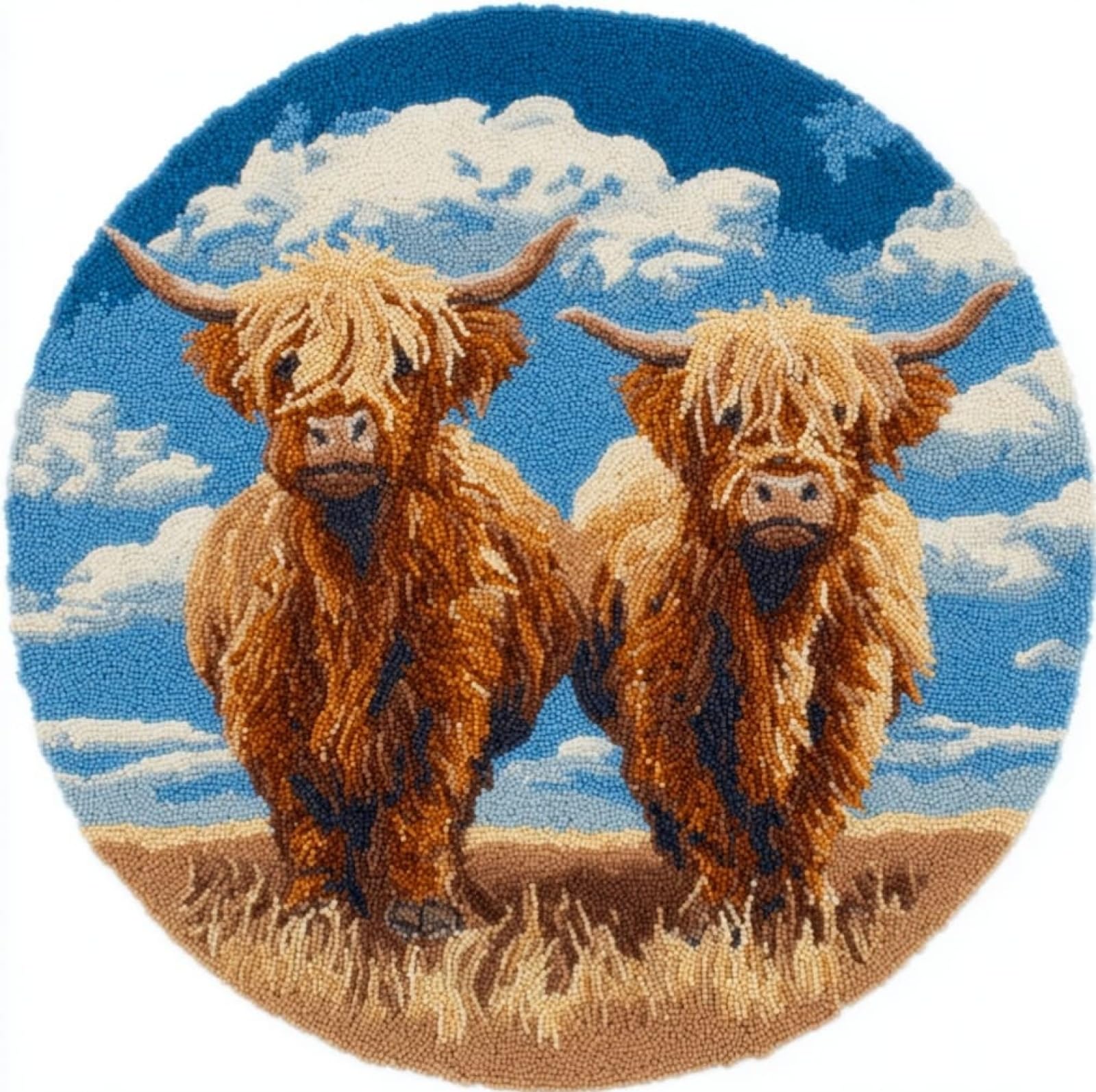 WallustrioaW Crochet Rug Making Kit for Adults,Highland Cattle,DIY Needlework Crafts for Home Decor,Latch Hook Kits Gift for Beginners Kids,50x50cm