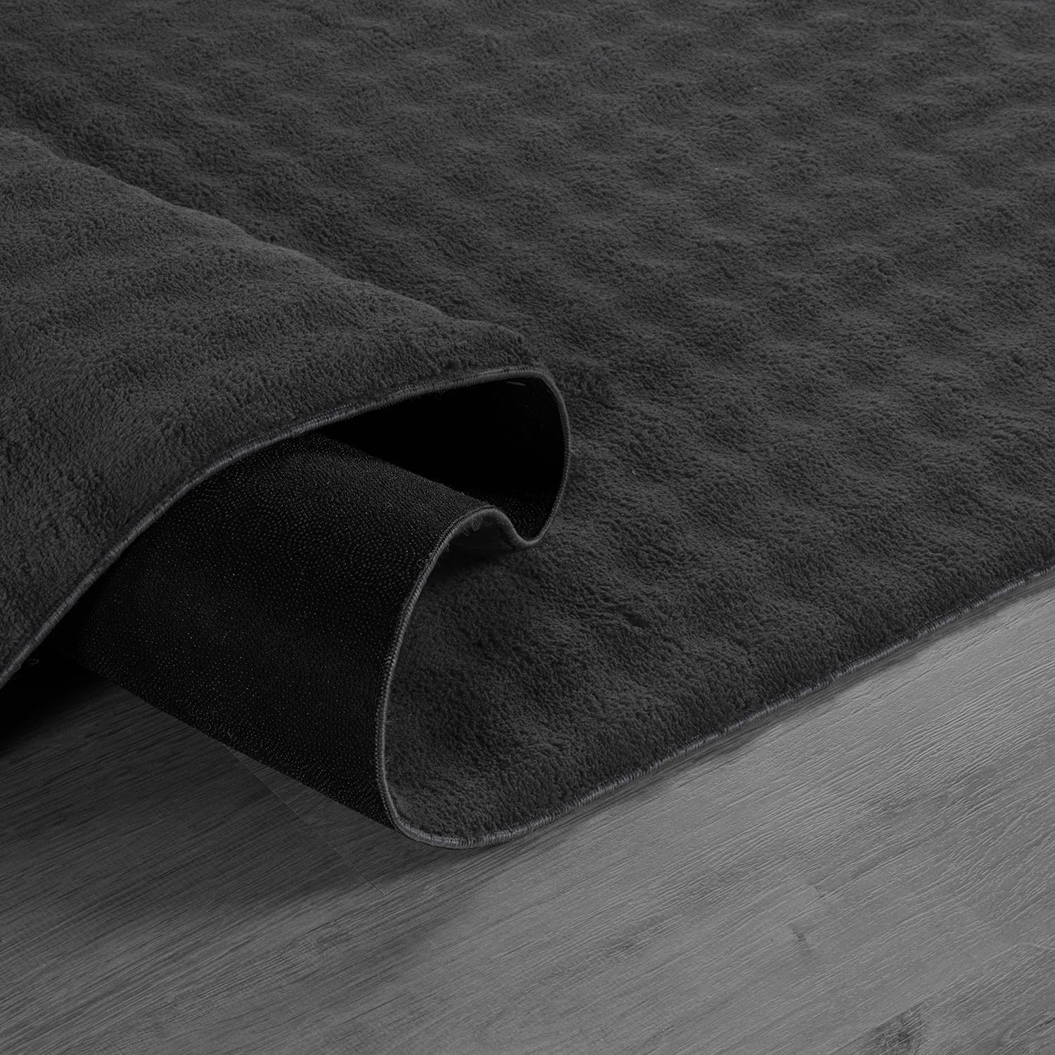 Non Slip Indoor Rug 3x5 Solid Dark Gray Area Rug Polyester Plaid Rubber Back Easy Clean Inside Carpet for Living Room Kitchen Bedroom Bathroom Dining Room (3 X 5 Dark Gray)