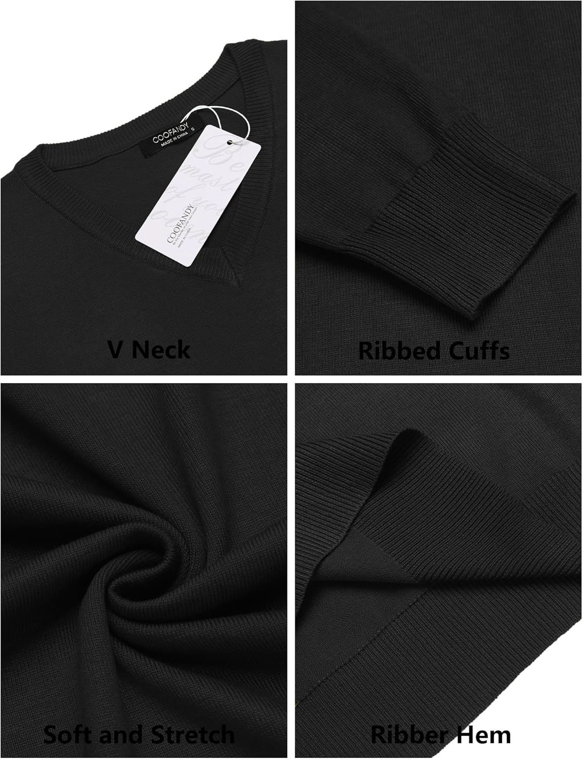 COOFANDY Men Casual V Neck Sweater Ribbed Knit Slim Fit Long Sleeve Pullover Top - Image 5