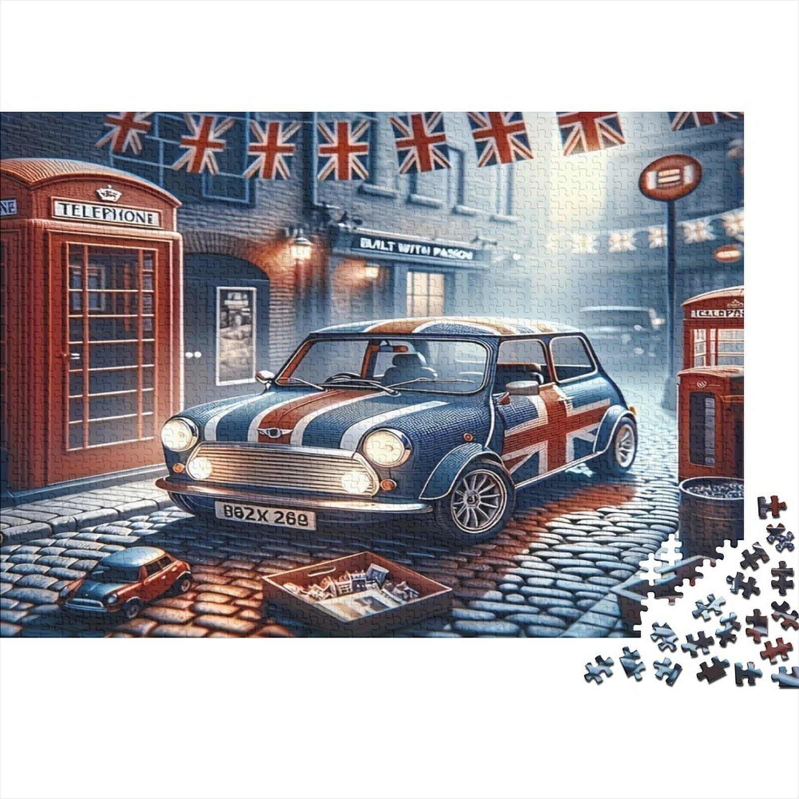 British Mini Car Extra-Thick Cardboard DIY Jigsaw Puzzle 12+ Adults Kids Fun Challenging Family Game Beautiful Home Wall Decoration 70x50cm/1000pcs