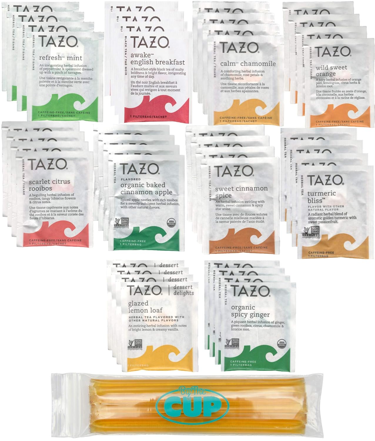 Tea Bags Herbal Tea Sampler 40 Count Variety Gift Box, 10 Different Flavors with Honey Sticks