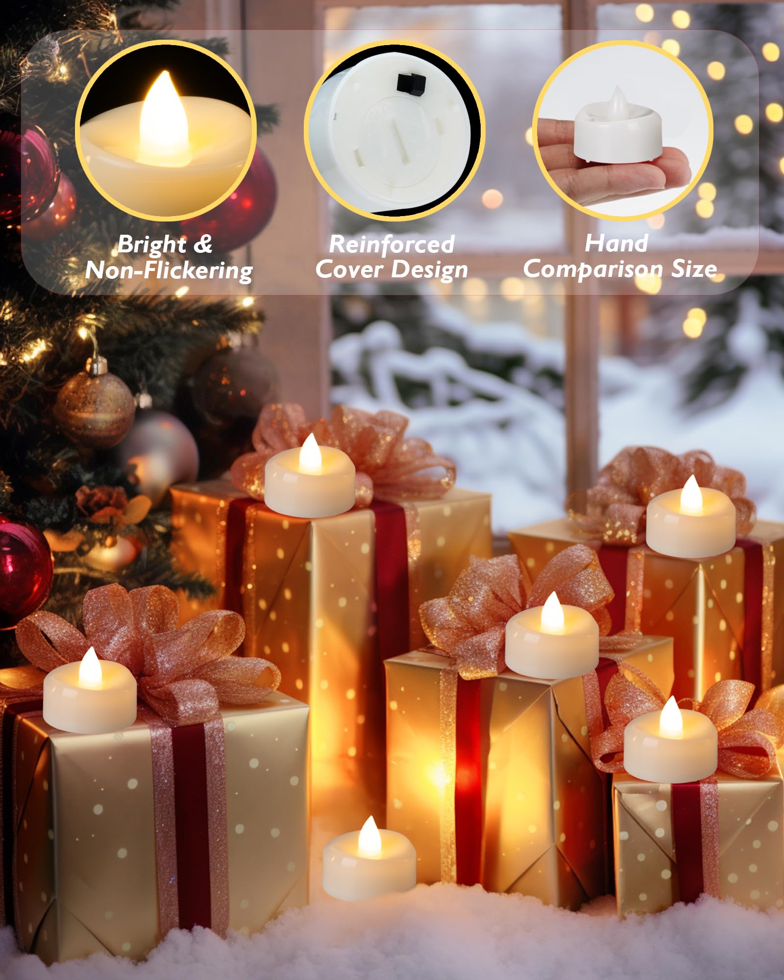 BEICHI Candele senza fiamma, confezione da 12/24/50/100/150 lumini a batteria, senza tremolio, candele votive a LED, per Halloween, Natale, matrimoni, casa (confezione da 12, bianco caldo)