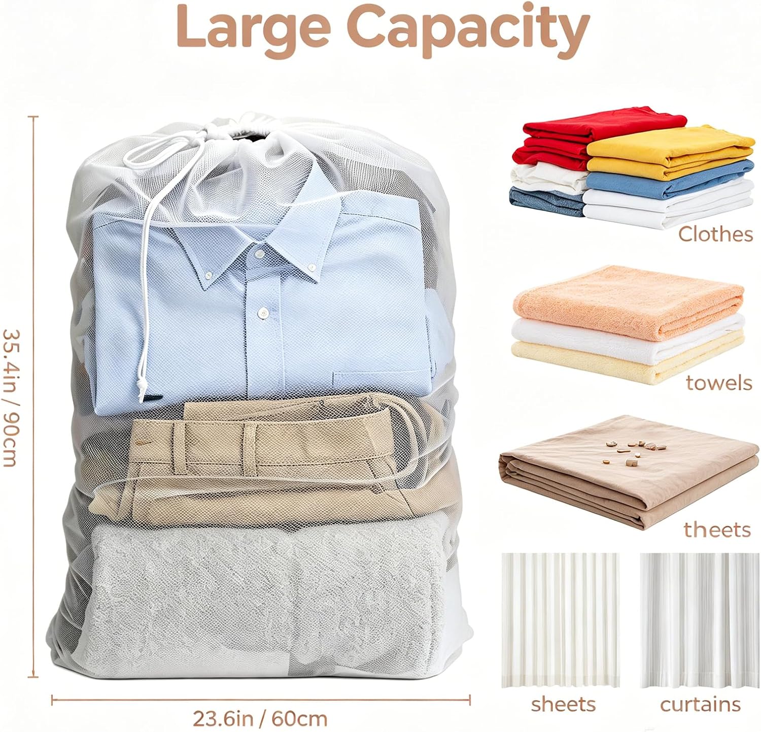 8 Pack Laundry Bags Mesh Bag with Drawstring Closure, 24"x36" Heavy Duty Extra Large Laundry Bags for Travel, Storage, College Dorm, Apartment, Machine Washable