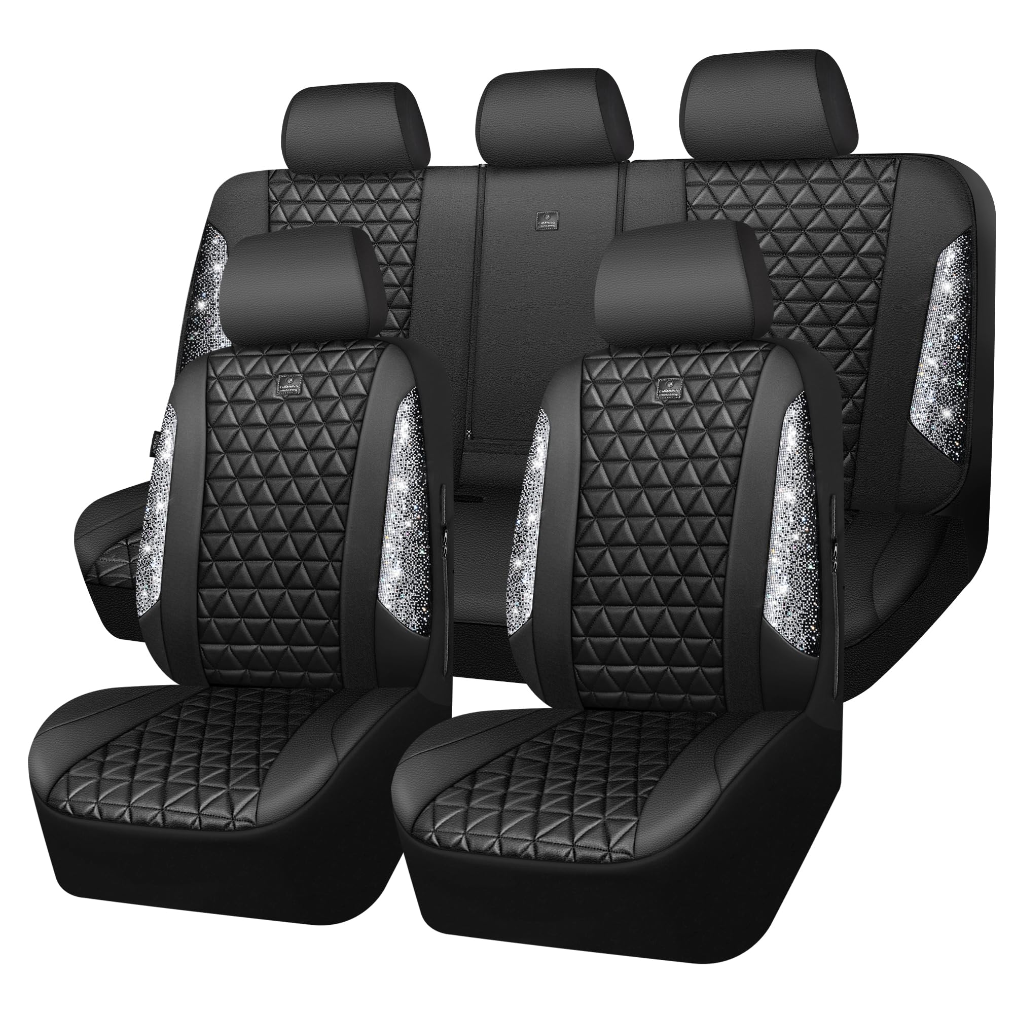 CAR PASS Bling Diamond Leather Car Seat Covers Full Set