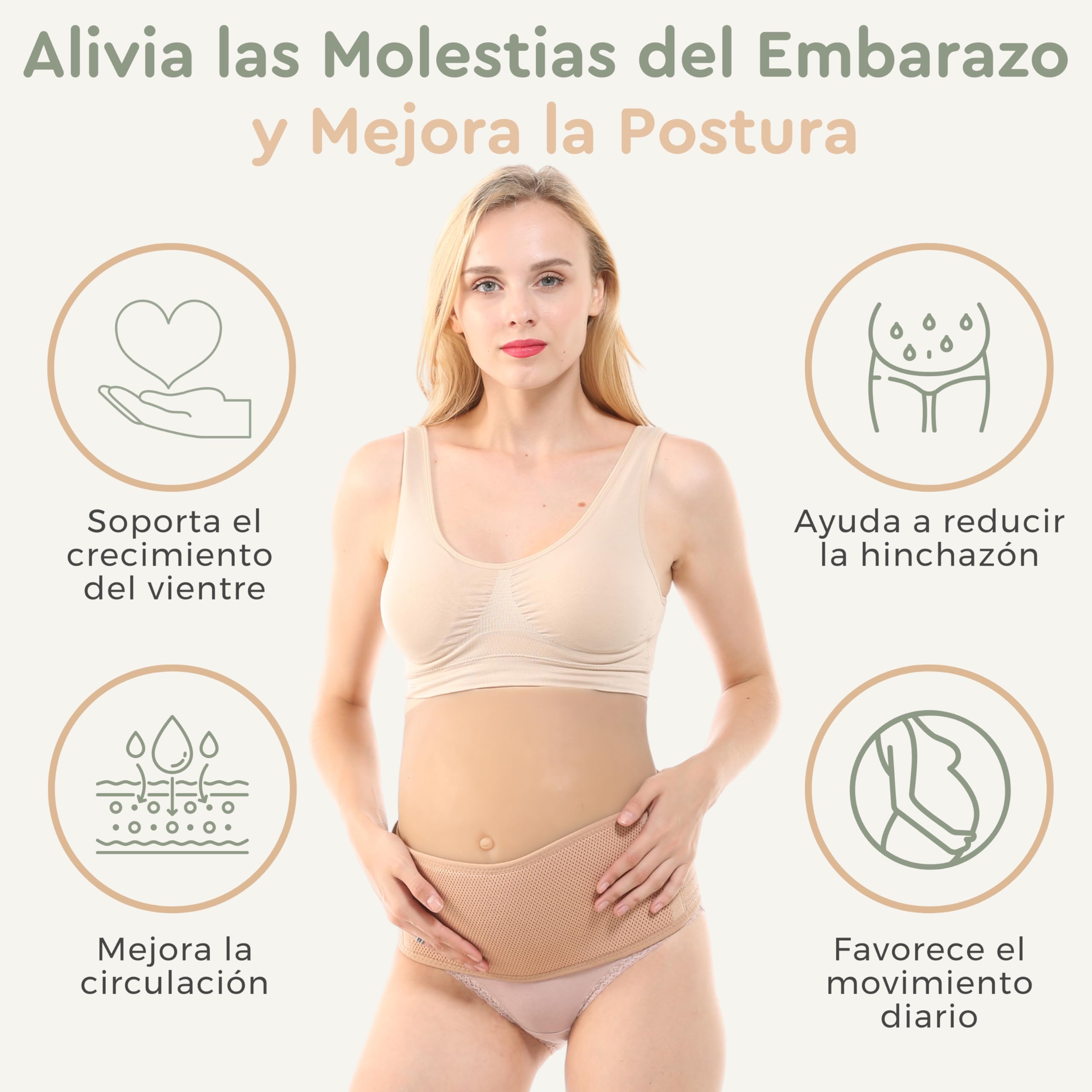 BellyNest – Banda de Maternidad para el Embarazo | Faja para Embarazadas con Soporte Abdominal y Sujeción Pélvica – Alivio del Dolor Lumbar, Ajustable y Transpirable (Beige, Talla Única)