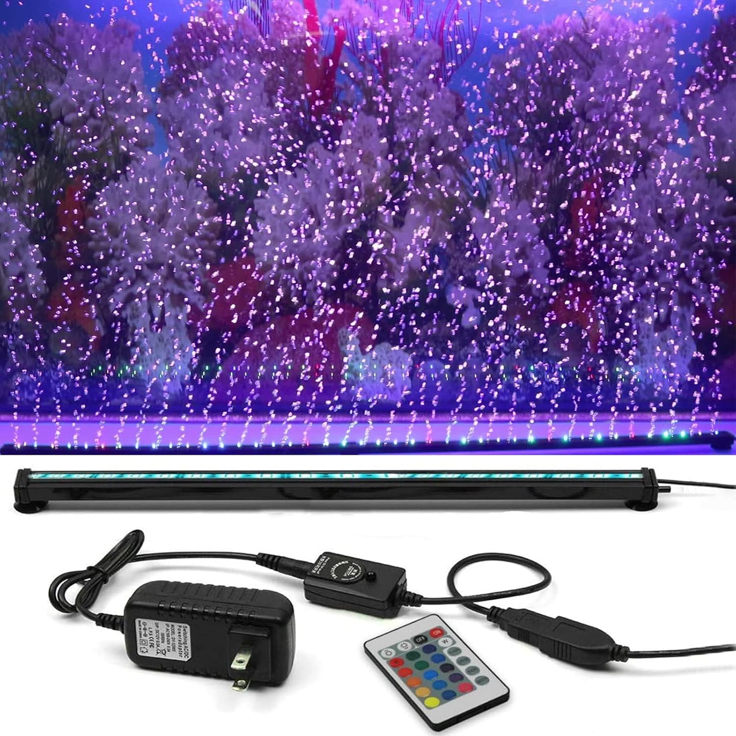 Submersible Aquarium Light, Fish Tank Light with Air Bubble Hole, RGB Color Changing Brightness Adjustable IP68 Waterproof Remote Control LED Light for Aquarium Fish Tank 12 inch