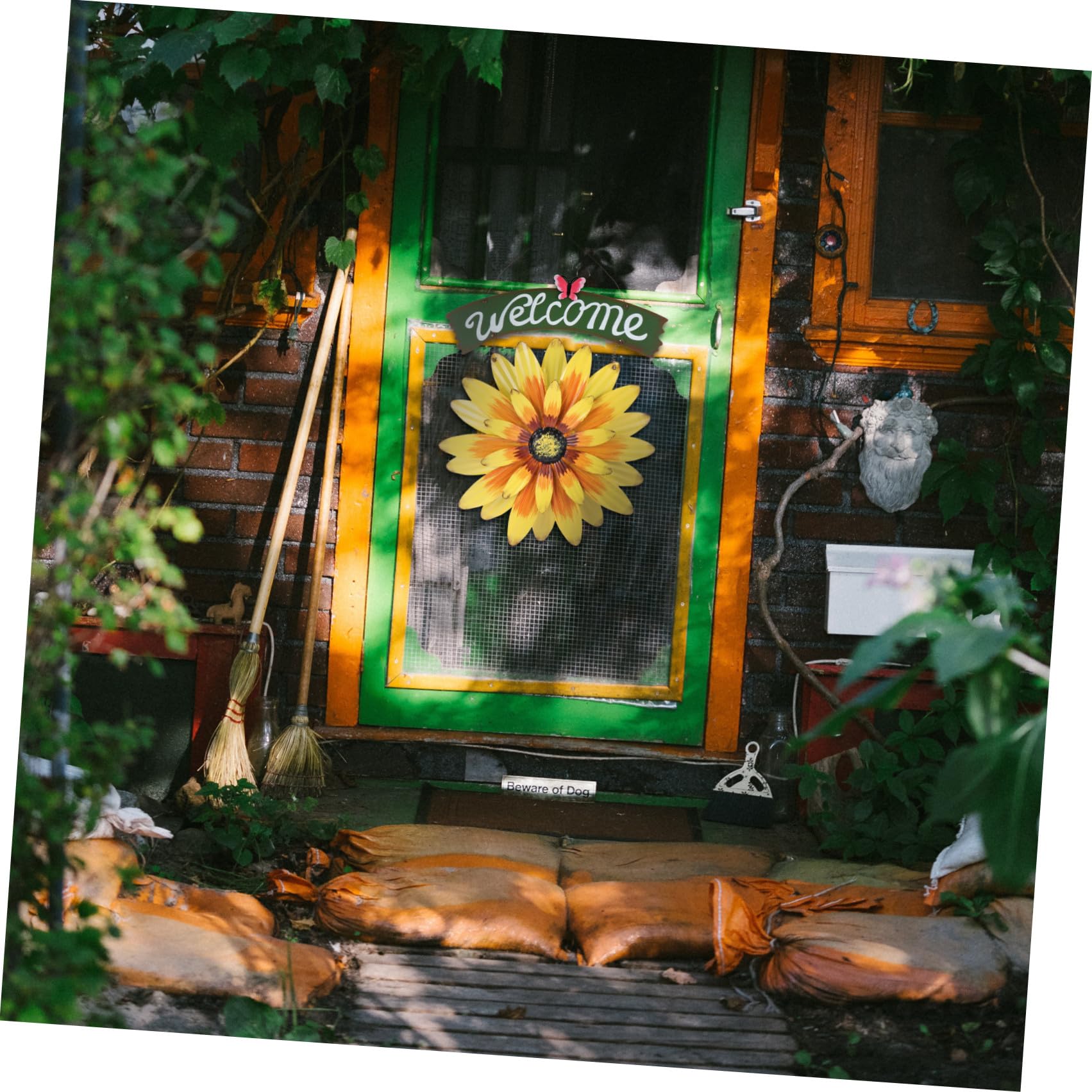 Targa Benvenuto a Girasole in Ferro per Porta Decorativa | Giallo, Sagoma Floreale, per Matrimoni e Negozio, Ornamento da Parete, Stile Bello e Vistoso