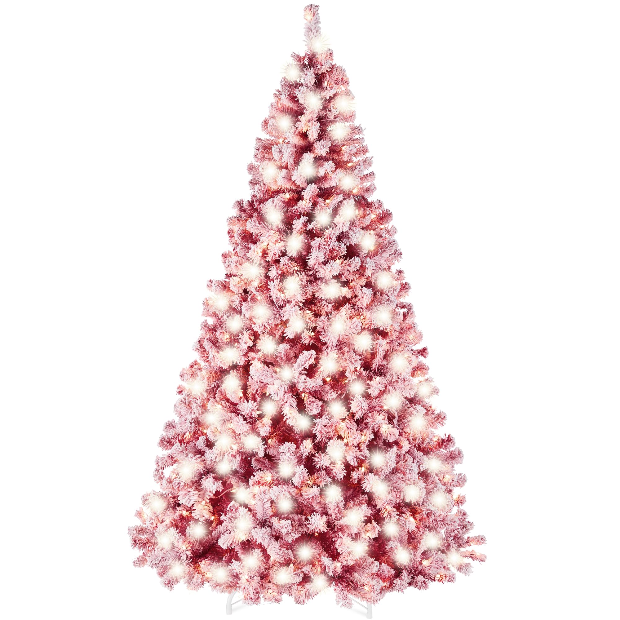 Best Choice Products Pre-Lit Red Christmas Tree, 6ft Artificial Flocked Full Fir Tree, Holiday Decoration w/ 250 Lights, 928 Branch Tips