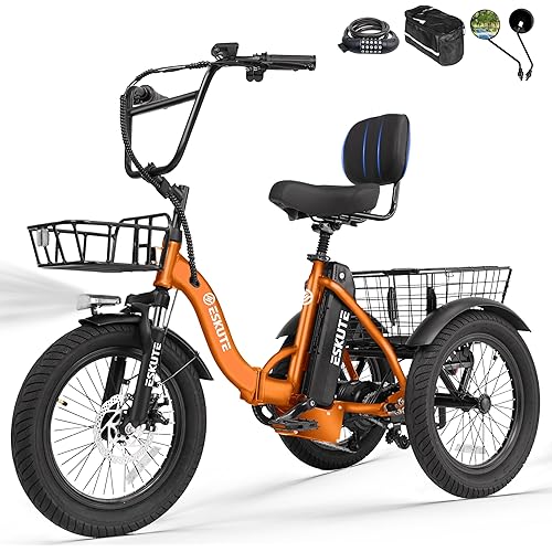 ESKUTE E Trike Electric Bike, Peak 1200W Brushless Motor Folding Trike 18X3.0 Fat Tire Ebike, 499Wh Removable Battery, Step-Thru 3 Wheel Electric Bicycle, Up to 55 Miles, 18MPH+ Tricycle for Adults