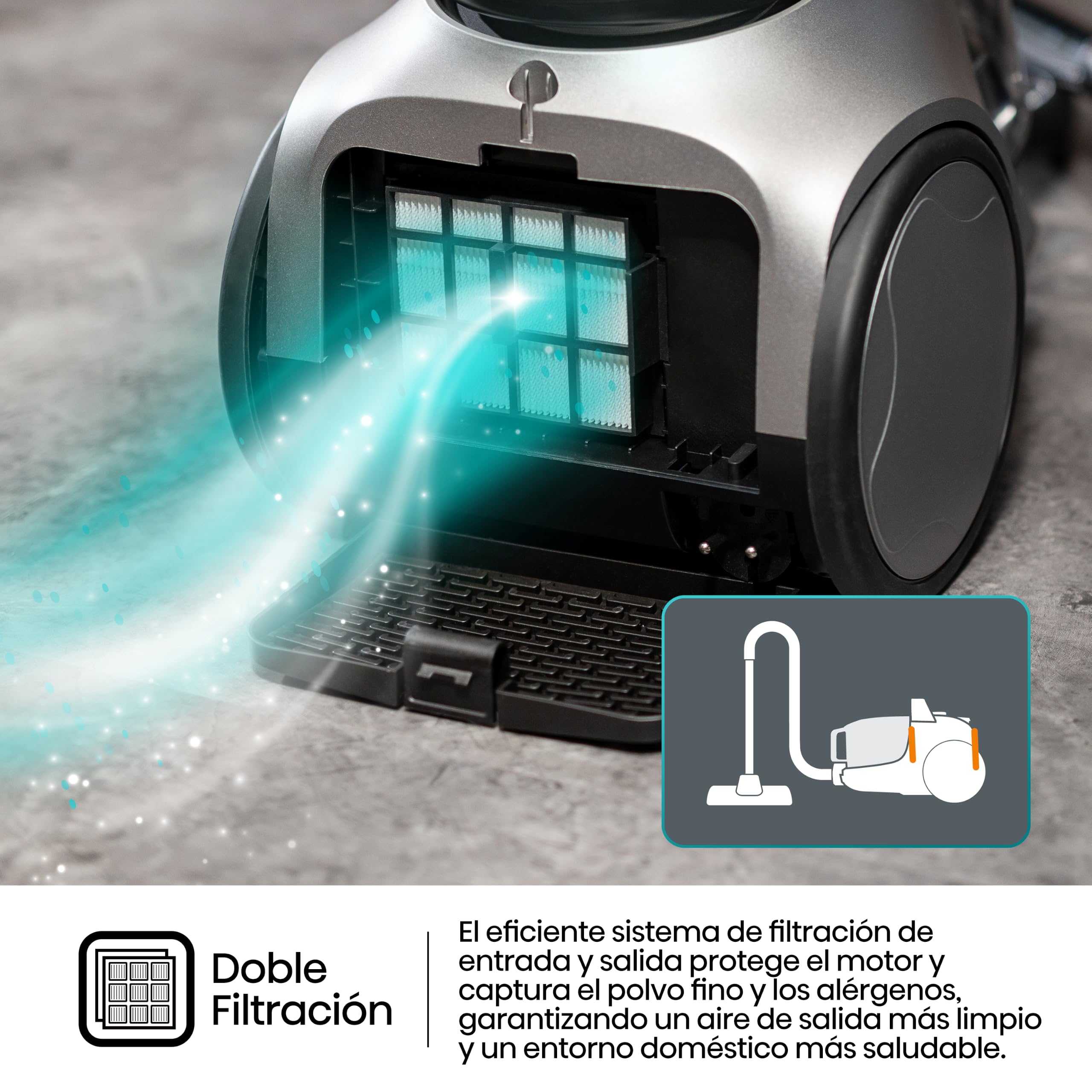 Hisense HVC20E3H2TPA Aspiradora Trineo ciclónica sin Bolsa, Cepillo HI2 Textil y Mascotas, Potente succión de 160W, Tubo telescópico metálico y Boquilla con Cepillo 2 en 1 para Suelos Duros