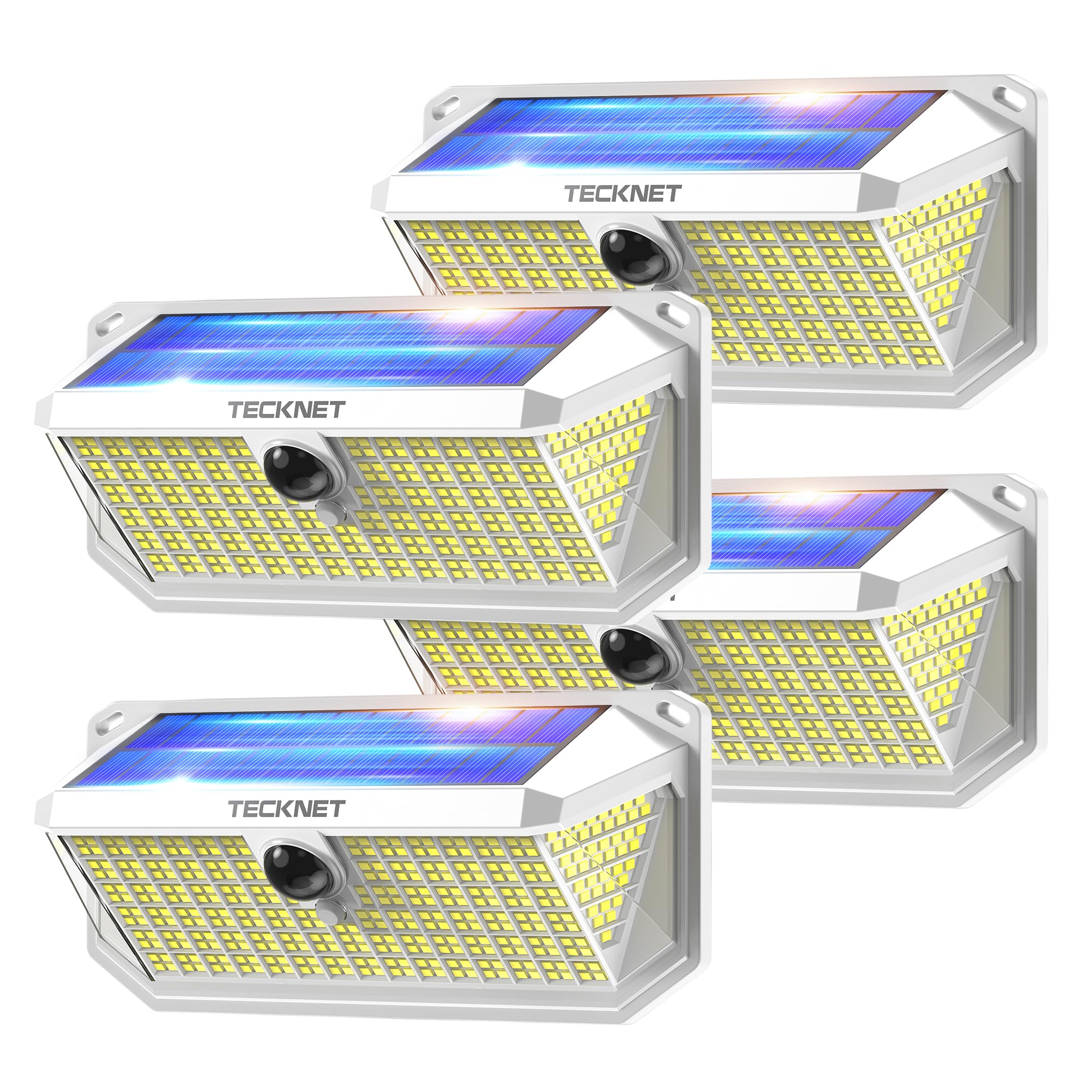 TECKNET Solarlampen für Außen mit Bewegungsmelder 416 LED, 4 Stück 300° Superhelle LED Solar Wandleuchte, IP66 wasserdichte Solarlampen Garten, Wand, und Outdoor Beleuchtung-Kaltes Licht