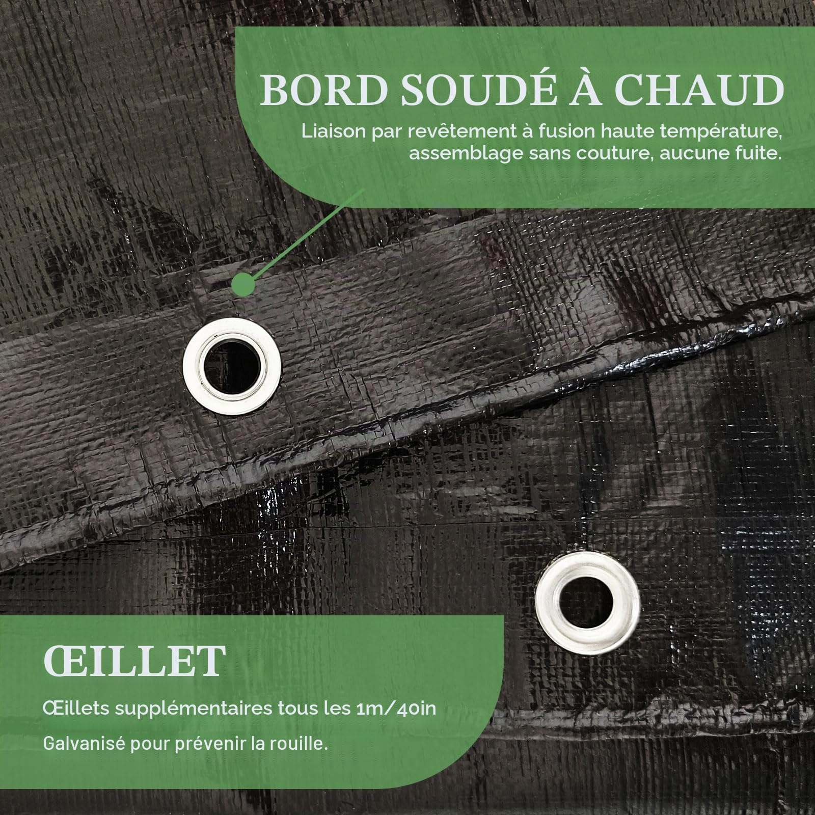 Bâche de protection imperméable 150 g/m² résistante et polyvalente, imperméable, anti-déchirures, imperméable pour meubles de jardin, trampoline de voiture, anti-déchirure, recouverte des