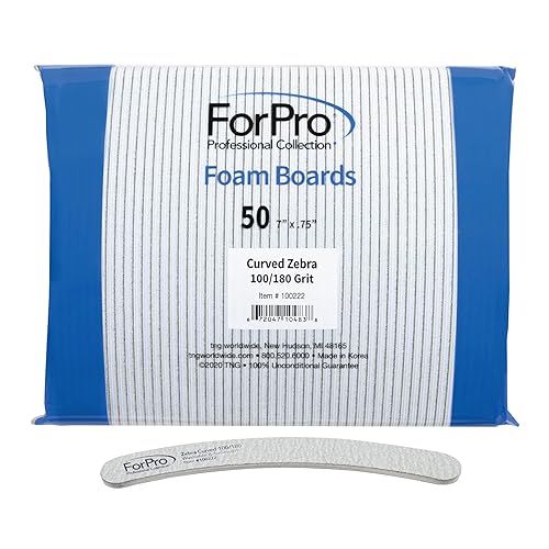 ForPro Zebra - Tabla de espuma curvada grano 100180 desinfectable y lavable lima de uñas de manicura y pedicura 7 pulgadas de largo x 75 pulgadas de