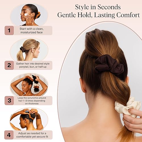 Miniatura 102 de Kitsch Coleteros de satén para mujer, ligas para el cabello sin arrugas para niñas, coleteros para todo tipo de cabello y texturas, perfectos