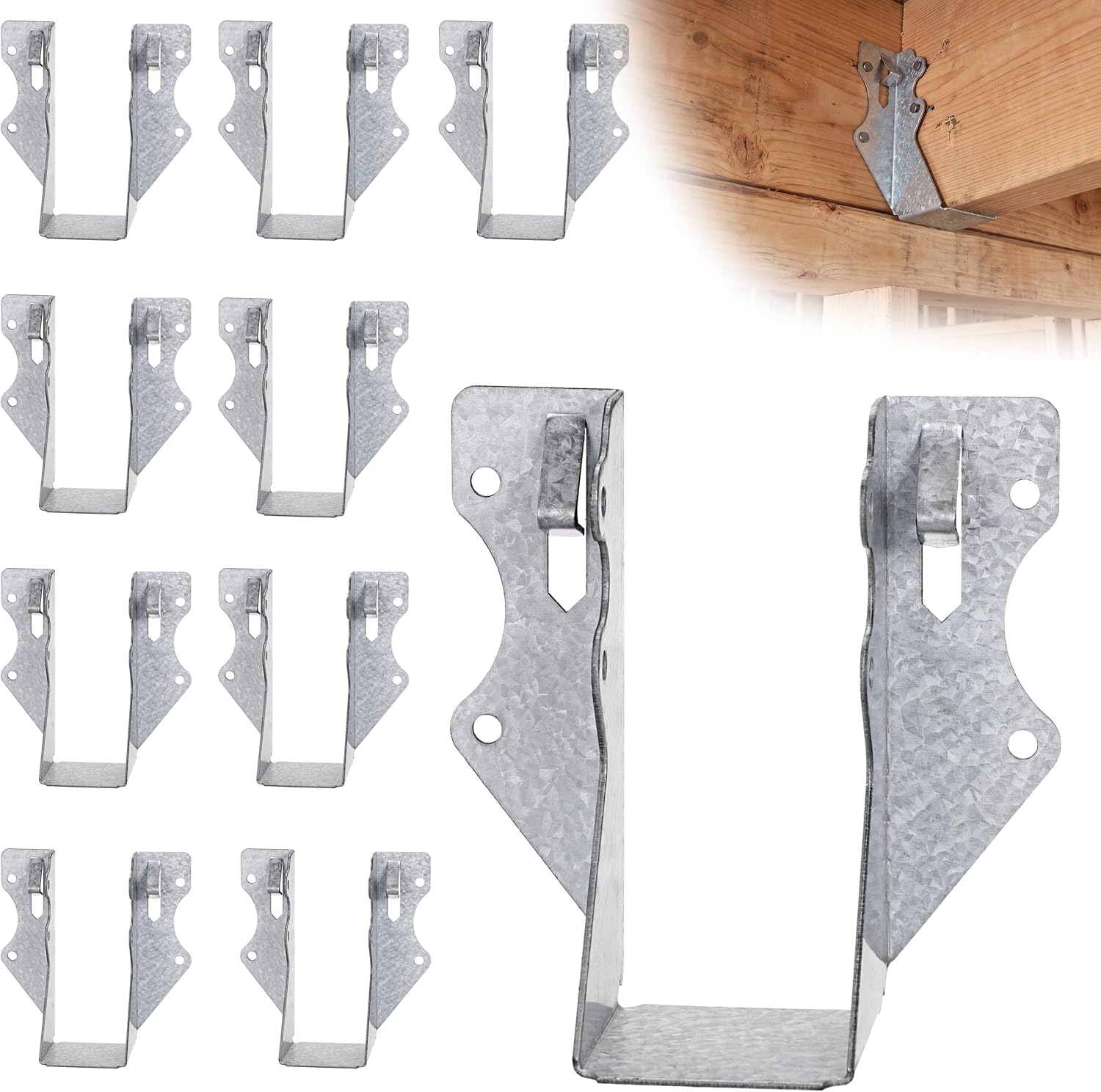 10 Pack Steel 2x4 Joist Hangers for Wood, Galvanized Face Mount Bracket