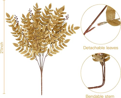 Miniatura 6 de Sggvecsy Paquete de 4 flores artificiales de otoño para otoño, plantas sintéticas de otoño, arbustos de otoño, arbustos de otoño, hojas de otoño,