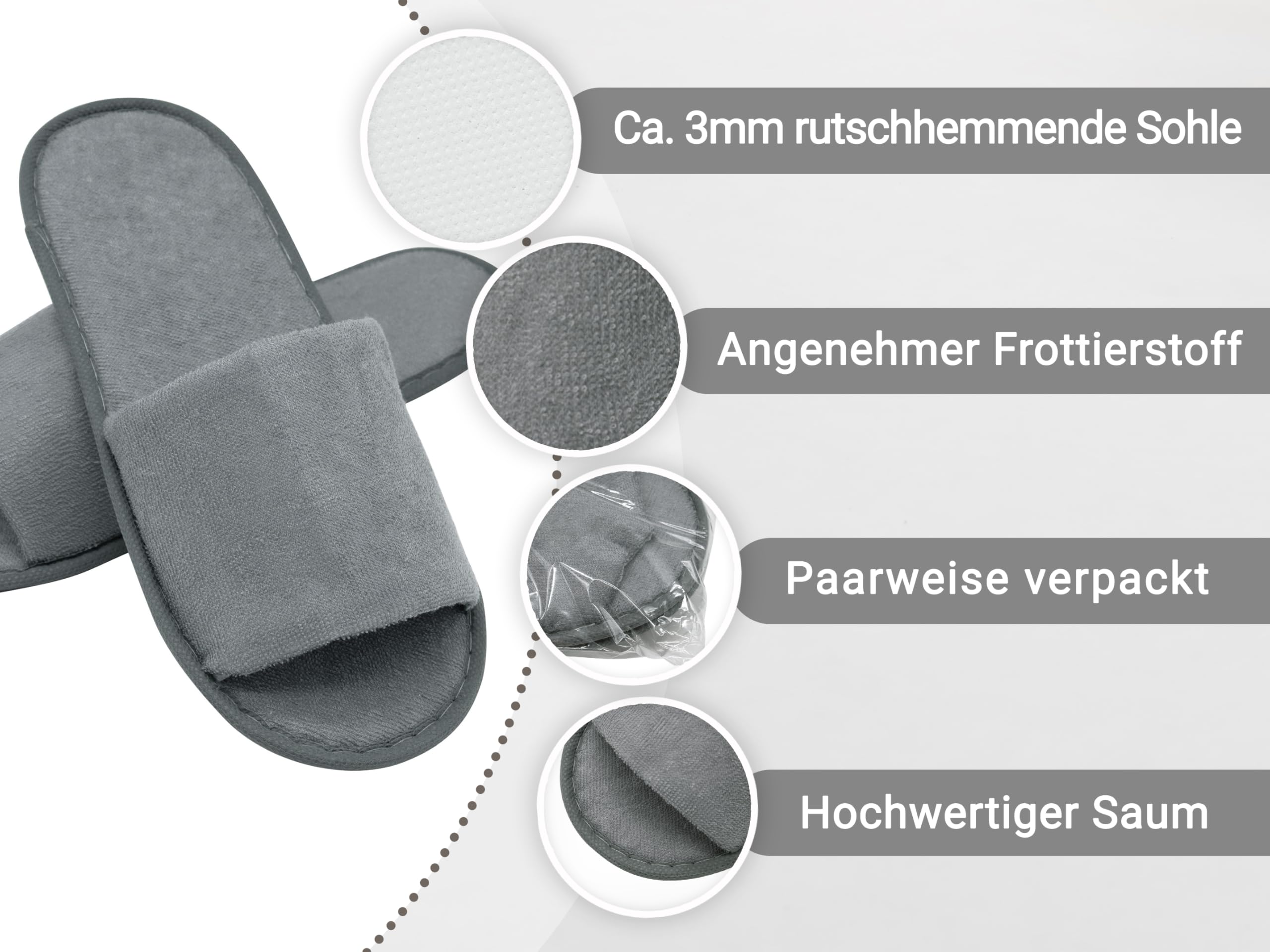 ZOLLNER Einwegslipper Gästehausschuh mit offener Spitze - Frottierslipper für Reise, Spa, Sauna und Zuhause - rutschhemmende Sohle - Einheitsgröße - Hotelqualität, 003