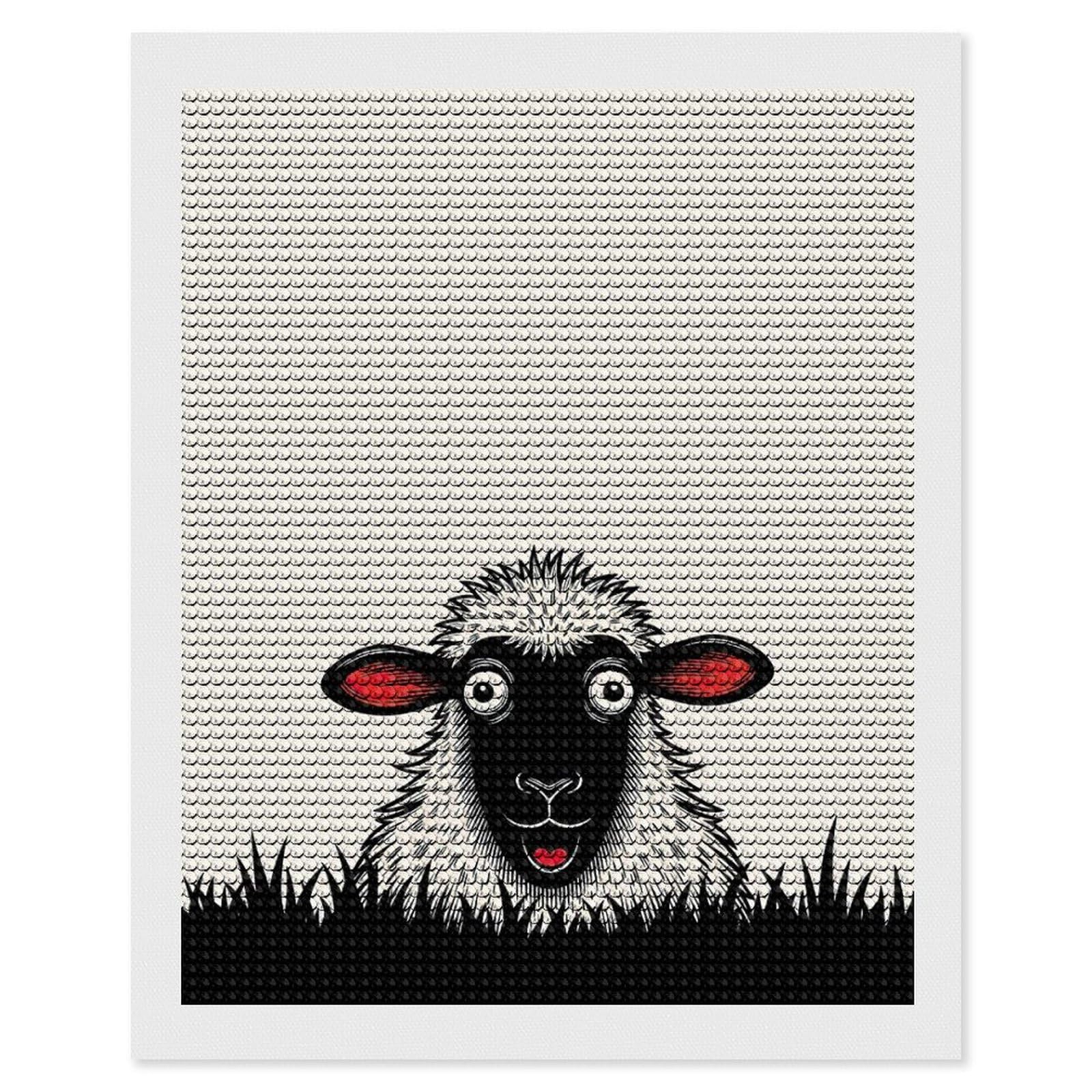 Junmoney Funny Sheep Peeking Over Grass Diamond Art Kit 16"x20", Gift Idea, for Family Craft Time, Mindful Craft Activity, Boho Decor, Relaxing DIY Hobby