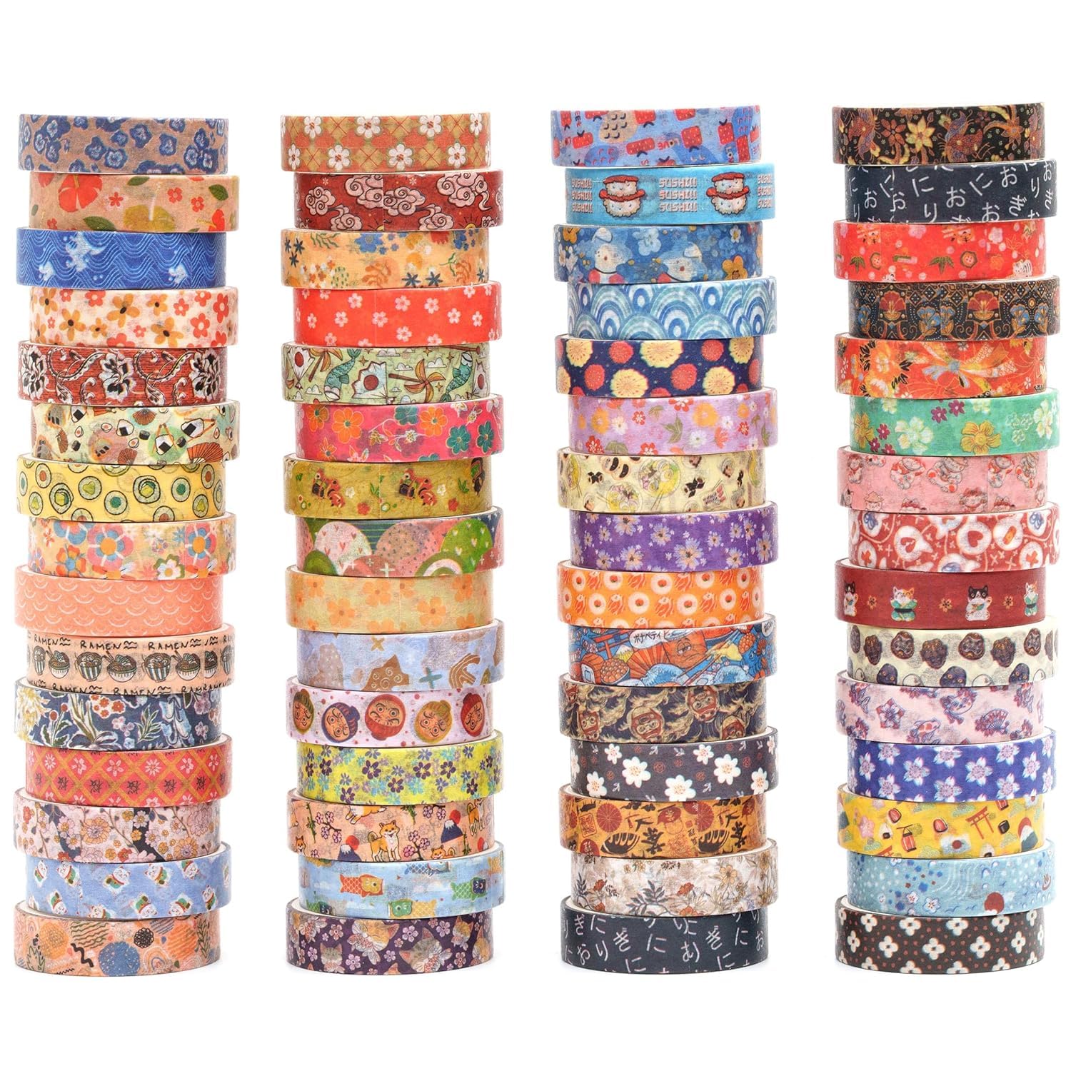 Zestaw 60 rolek taśmy Washi, sztuka retro, dekoracyjna taśma maskująca, podstawowe wzory, kolorowa taśma klejąca do majsterkowania, pamiętnika, planera, scrapbookingu, opakowania (kimono