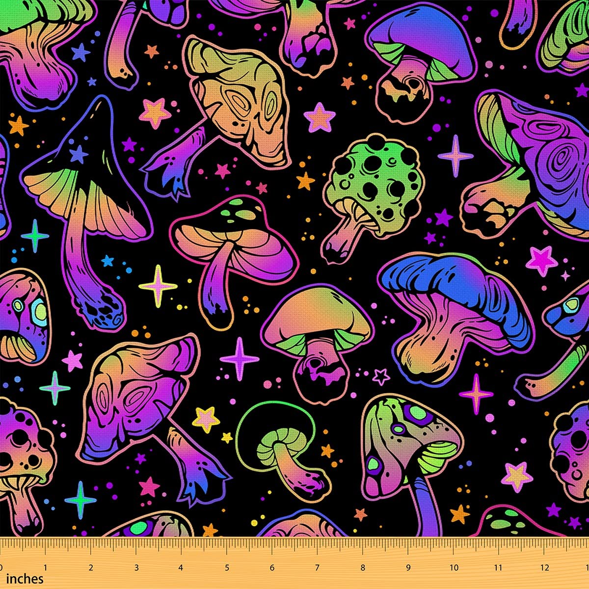 Richhome Wws16280 Cute Mushroom Fabric By The Yard Cartoon Colorful Gradient Wild Plants Fabric For Kids Sewing Supplies Neon Light Stars Starry Galaxy Fabric For Diy Upholstery And Home Accents 1 Yard