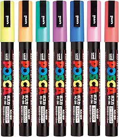 Uni Posca Caneta marcadora de tinta, ponta fina, conjunto de 7 cores naturais (PC-3M 7C), versão original