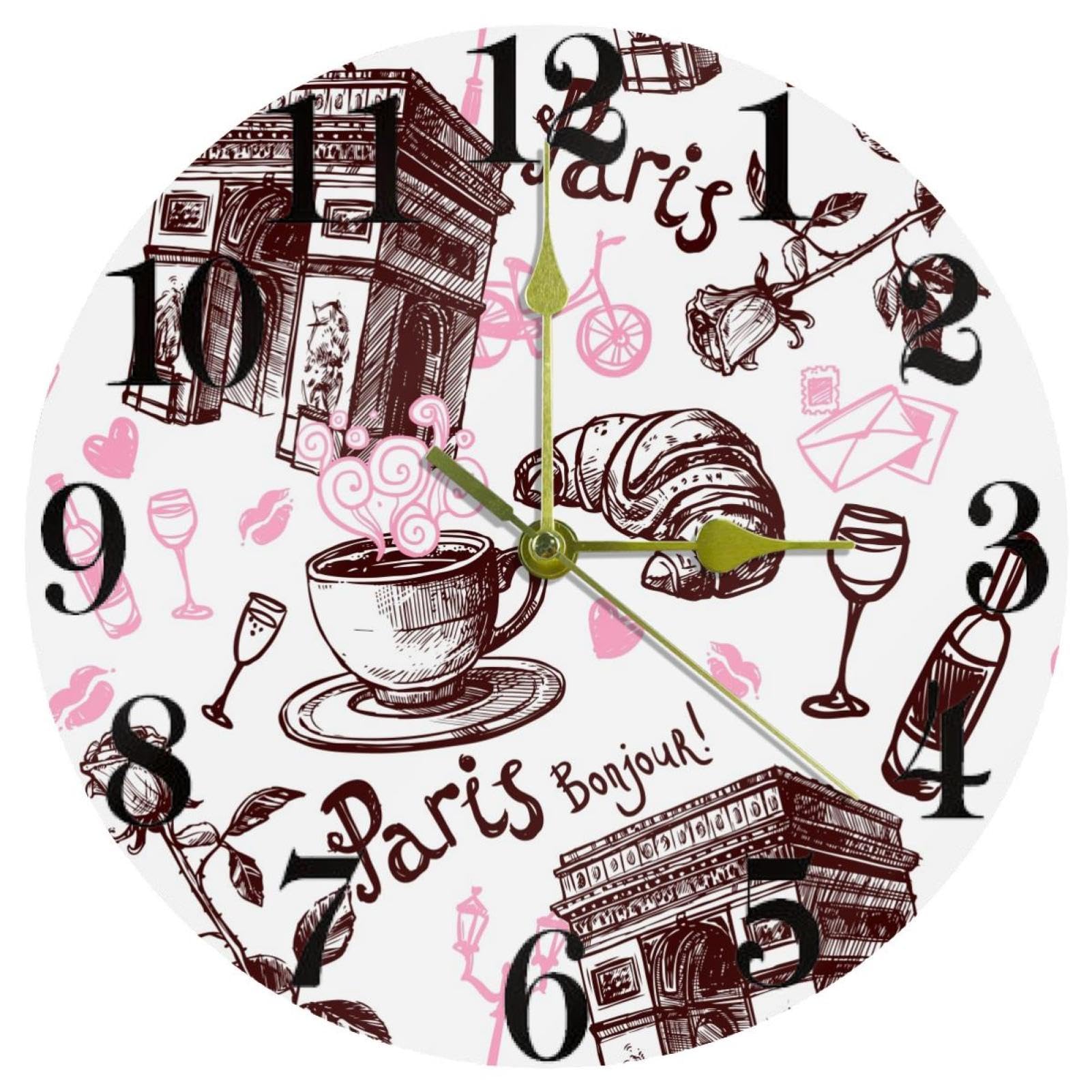 Horloge murale Paris romantique vintage pour cuisine et salon chic