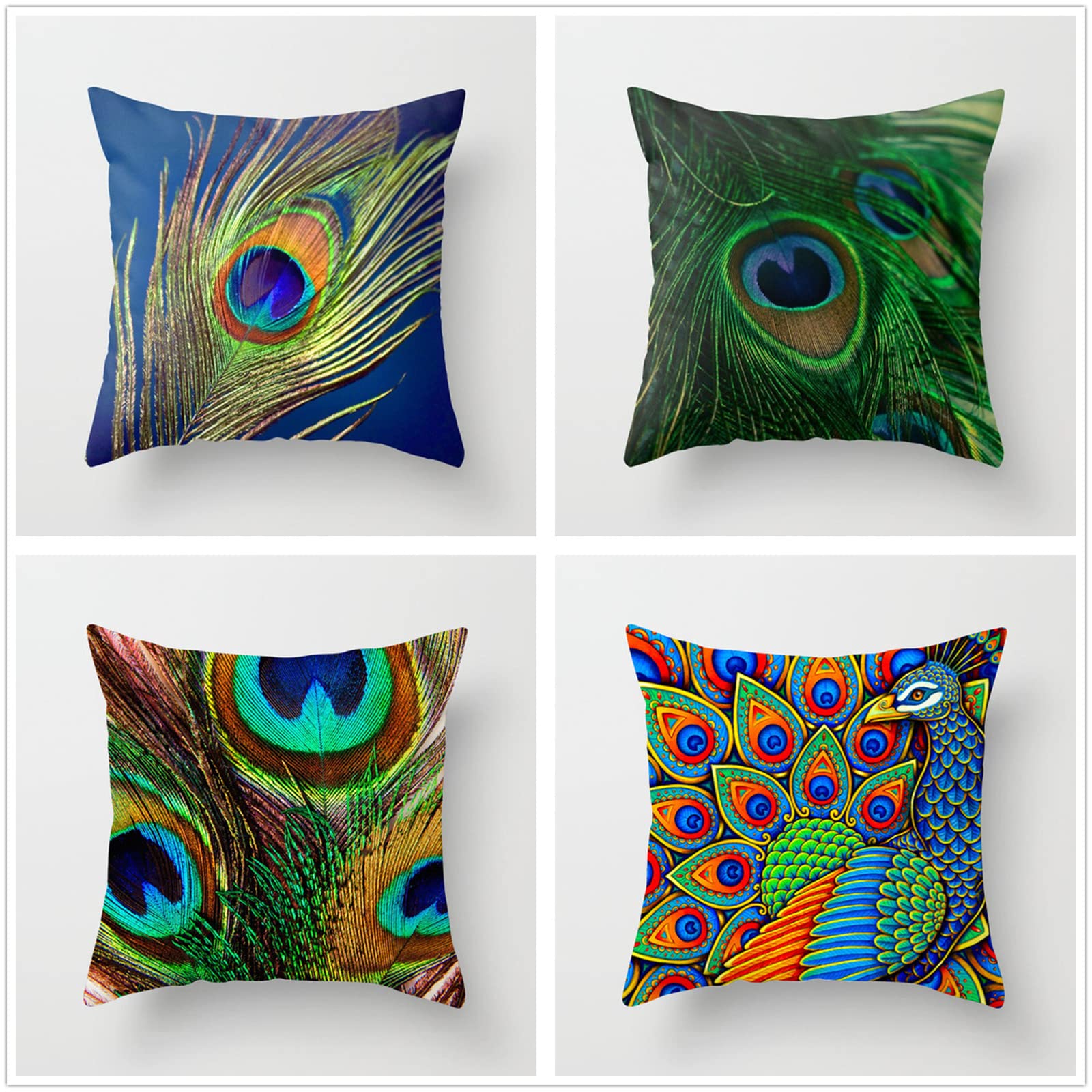 Dekoracyjne dwustronne poszewki na poduszki wodoodporne pawie pióro poszewka na poduszkę 55 x 55 cm bawełniana poszewka na poduszkę salon sofa ogród na zewnątrz patio na zewnątrz ławka dekoracja domu prezent na parapetówkę