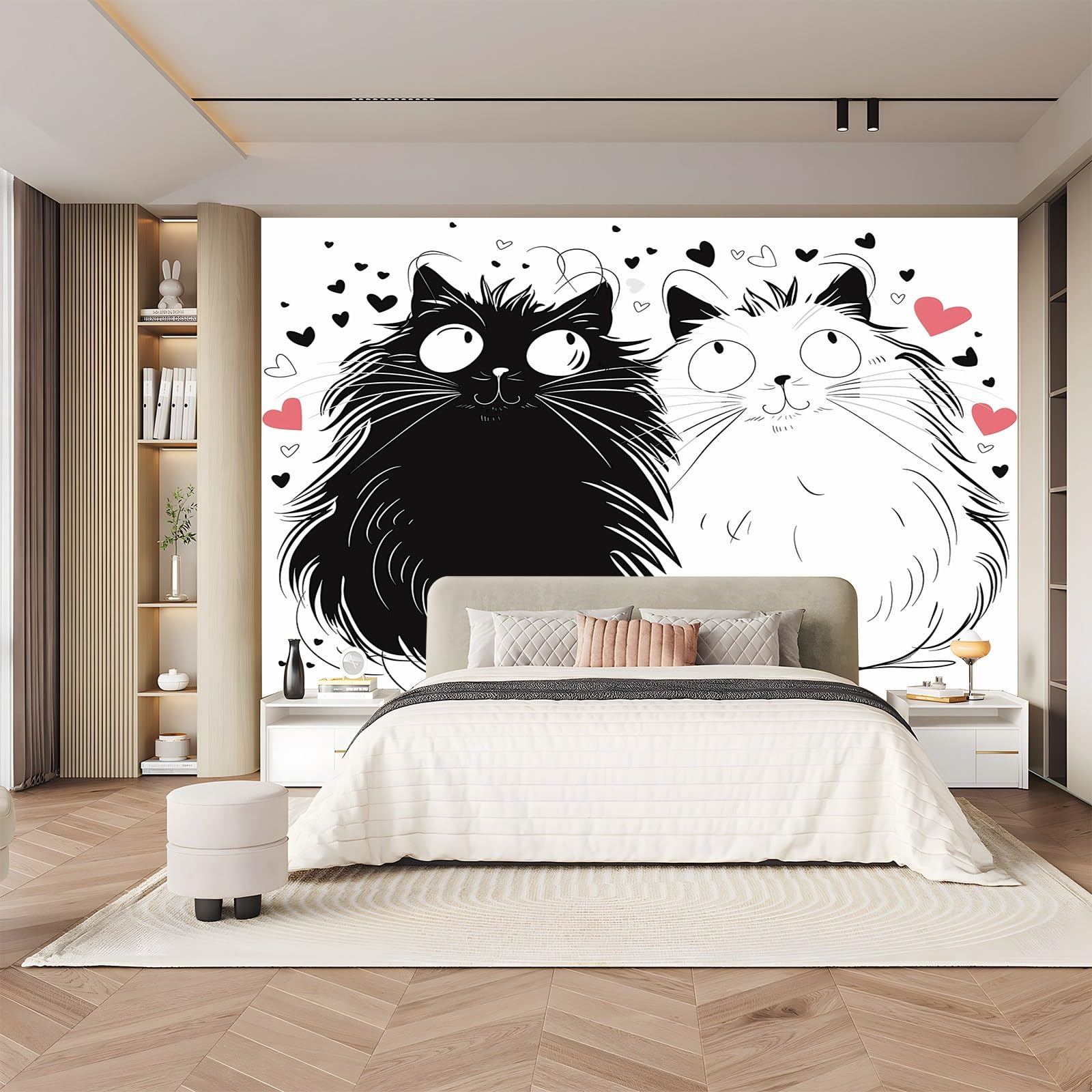 Tapeta z motywem kota, z włókniny, 250 x 175 cm, odpowiednia fototapeta do pokoju, sypialni, kuchni, salonu, pokoju dziecięcego, dekoracja domu, biała