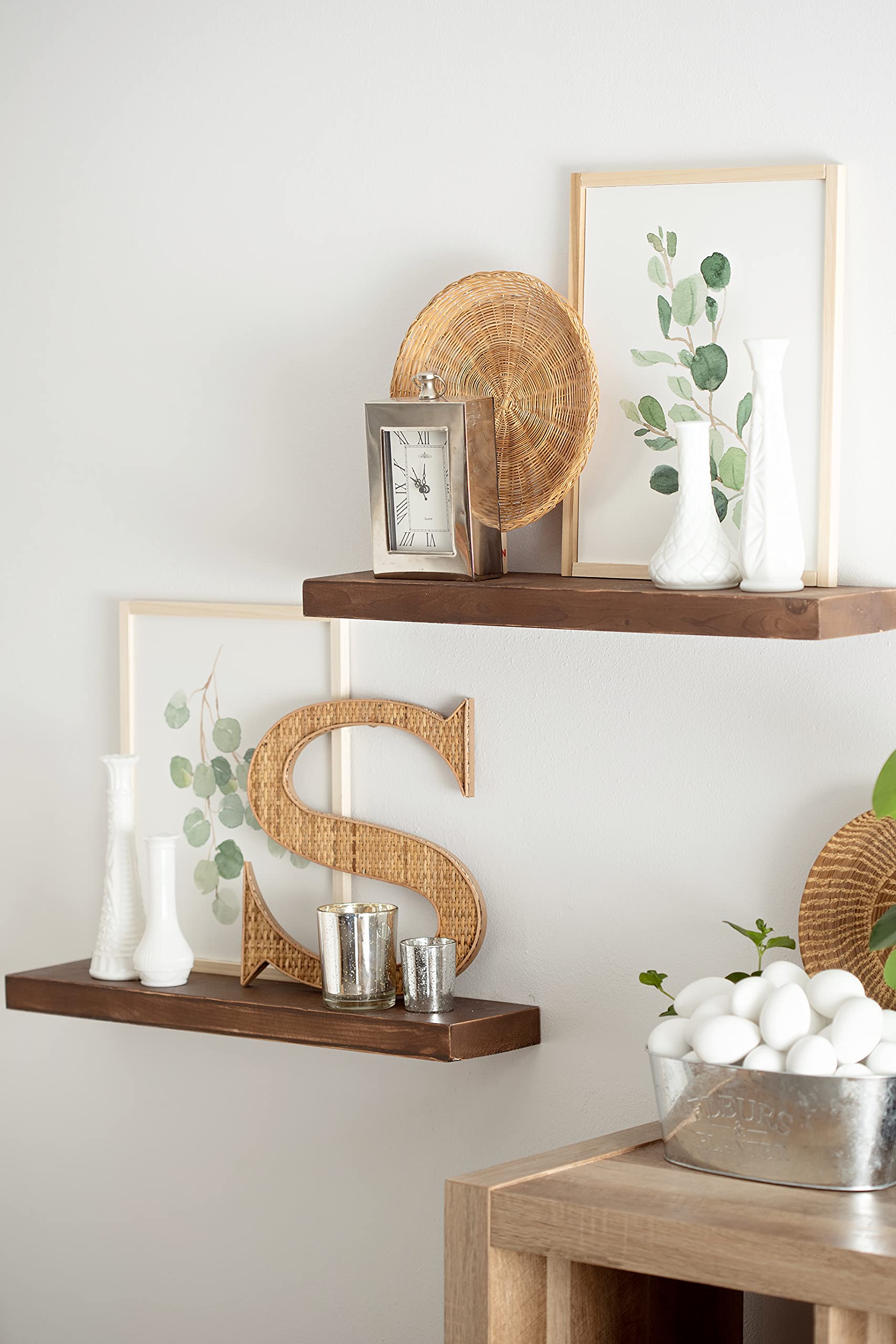 Floating Wood Shelves, Set of 2, 24W x 5.5D x 2H Wood Floating