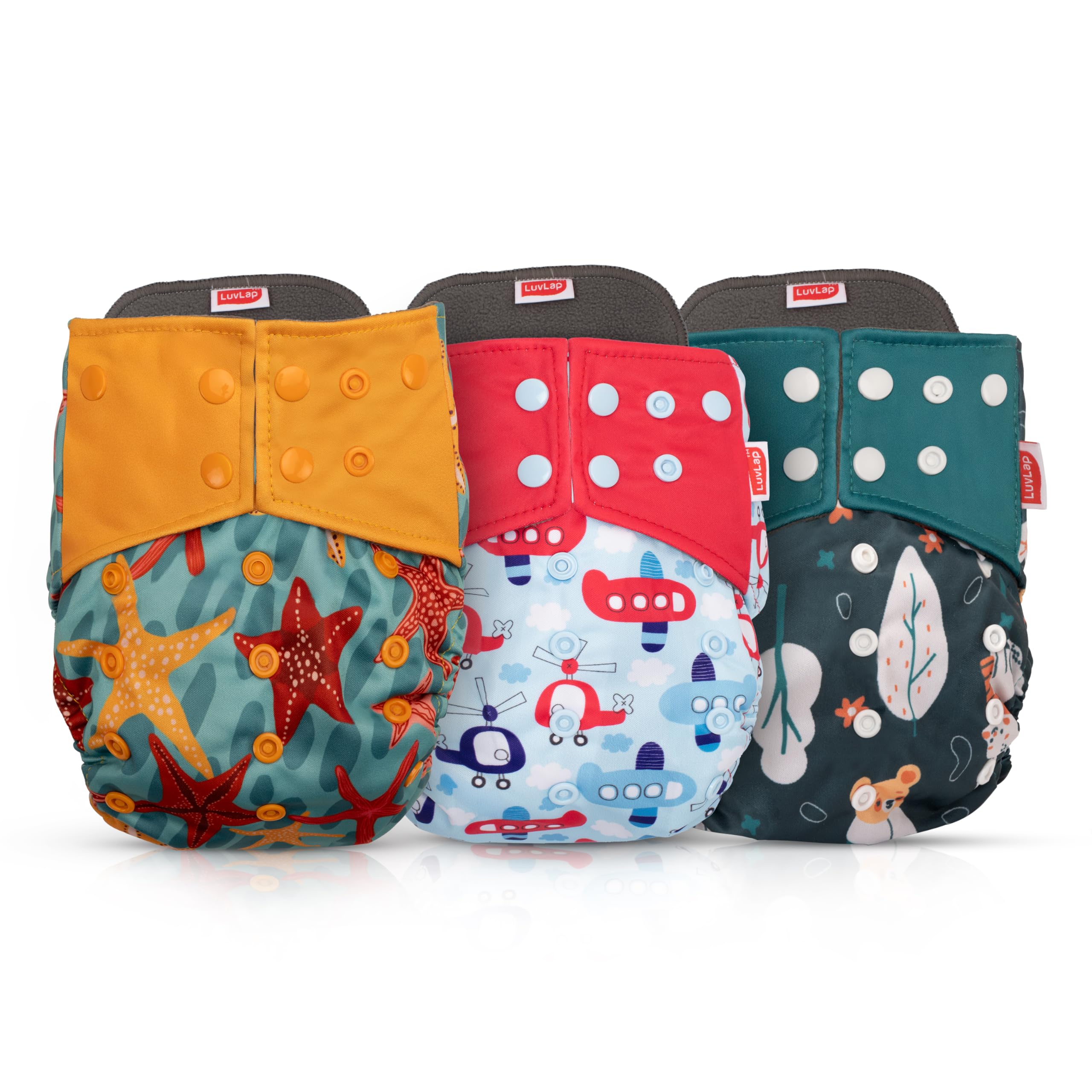 LuvLap Reusable Baby Cloth Diapers Combo Pack of 3, Blue & Pink, Green Bunny, Blue Stars, Double Leak Guard, High Absorption, Stain-Proof Comfort & Protection, 3m+-image-40