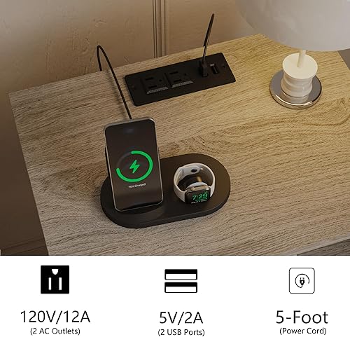 Miniatura 5 de Mesita de noche de ratán con estación de carga, mesita de noche de granja con 2 cajones de almacenamiento y estante de madera abierta, para