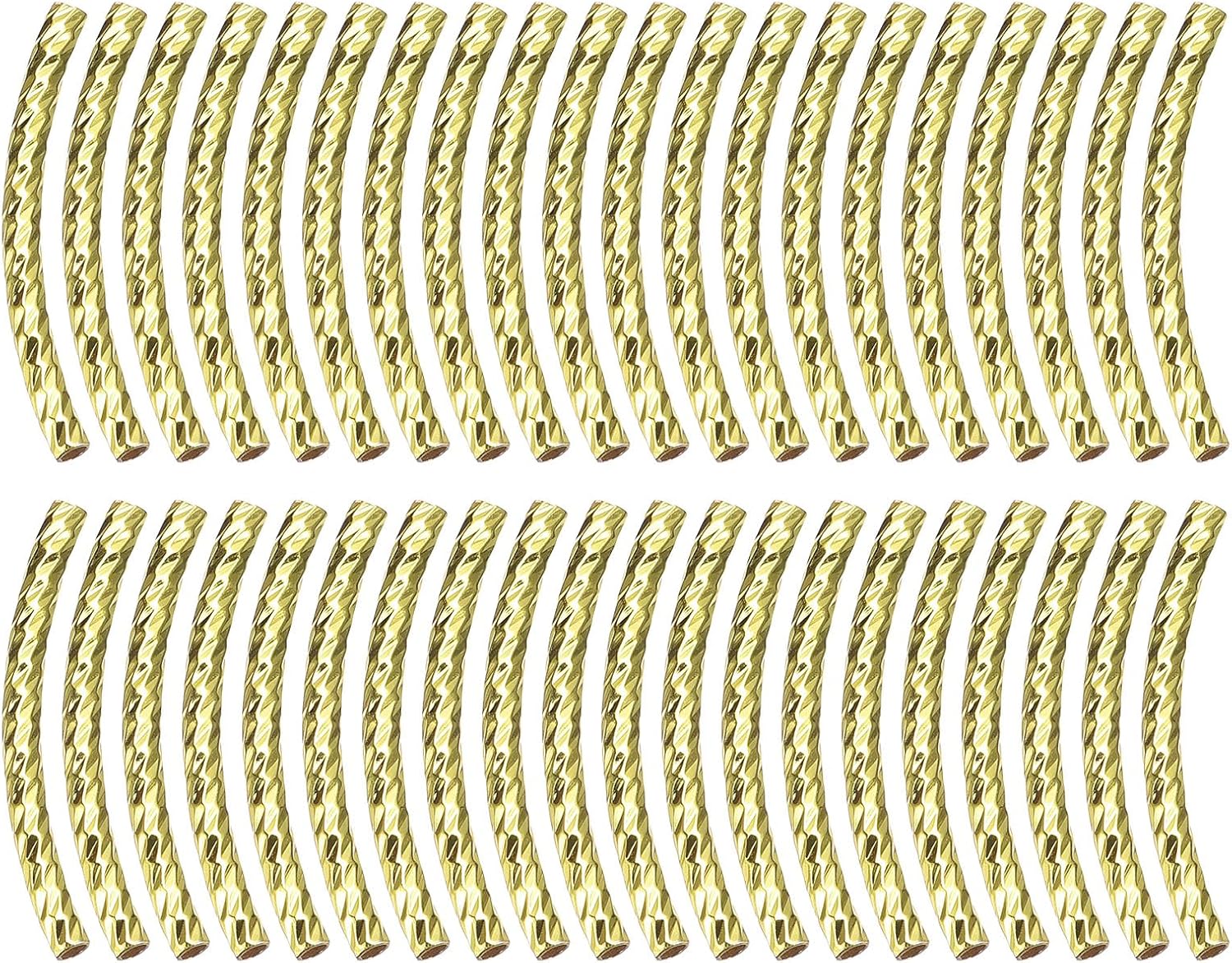 uxcell 40Pcs Brass Curved Tube Beads, 2x25mm Texture Plating Noodles Spacer Bead for Jewelry Craft Making, Gold Tone