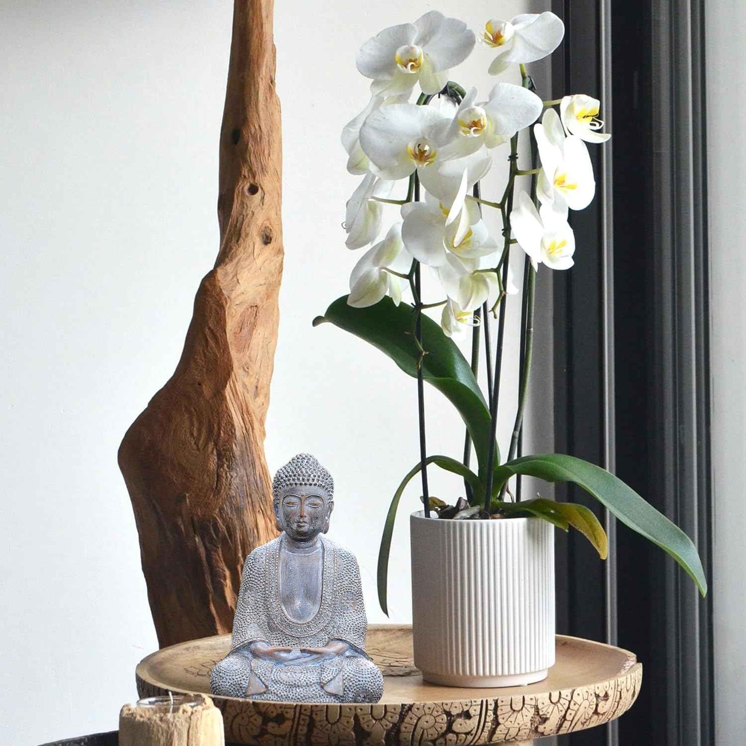 Buddha Statue Outdoor,Zen Garden Decor Buddha Sculpture for Home Meditation Decor Buda Decoration for Patio Desk Porch Yard Art Resin Decoration