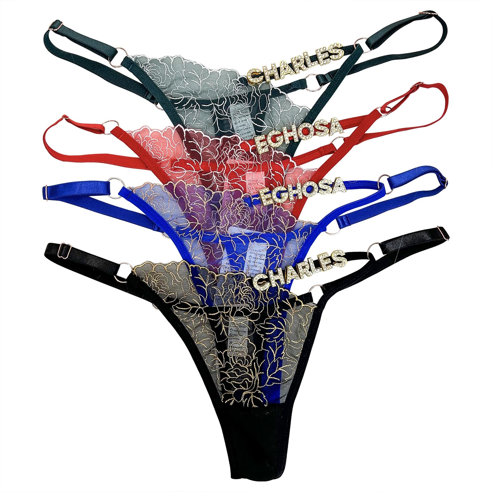 PPETAUL Custom Thong - Personalized Thongs with Name Customized Panties for Women Rhinestone Golden Letters G-String Thongs, Pattern02, One size