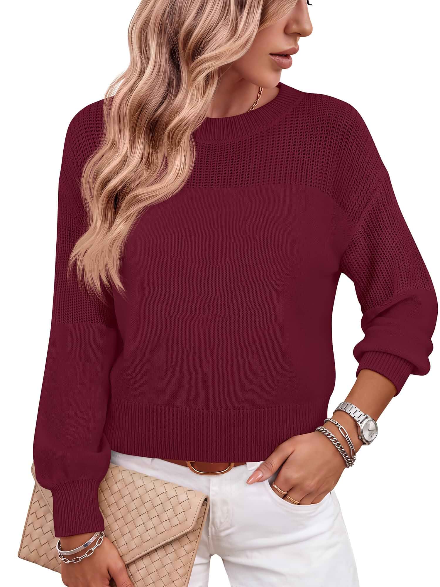 ANRABESS Women’s Fall Cropped Long Sleeve Sweaters Casual Cozy Comfy Crew Neck Pullover Tops,Soft Warm Cozy Chunky Ribbed,Spring Winter Daily Wear Outfits Clothes