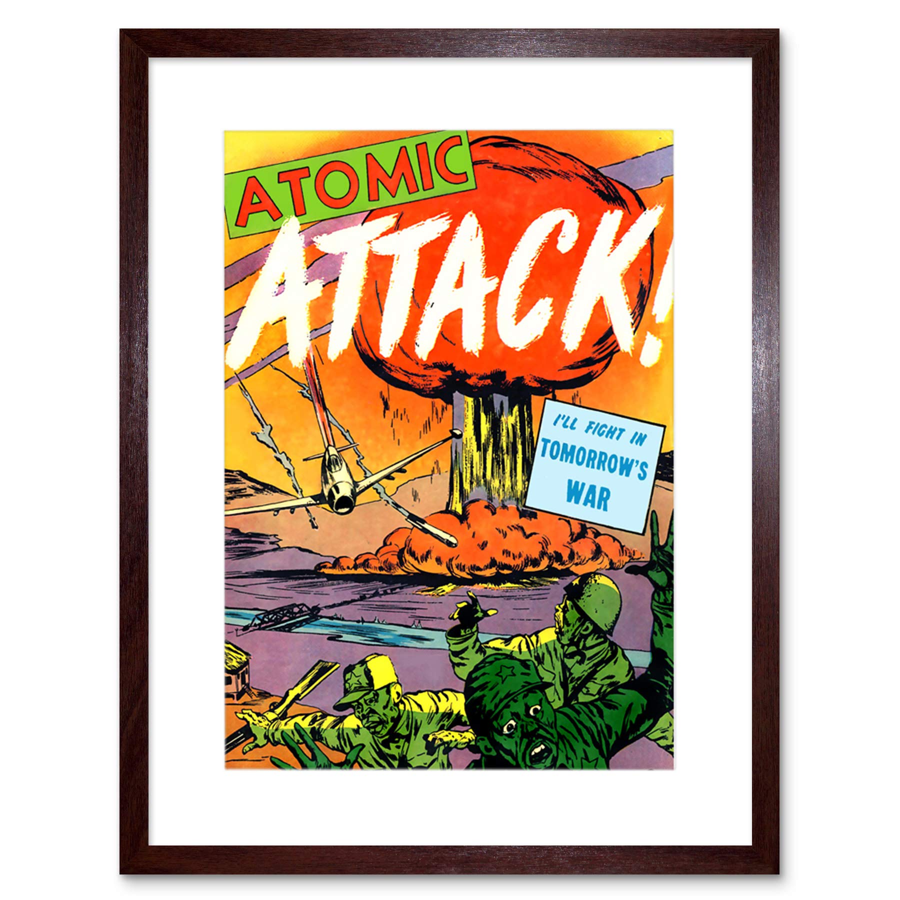 Wee Blue Coo Comics Atomic Attack Nuclear Bomb Mushroom Cloud USA Framed Wall Art Print