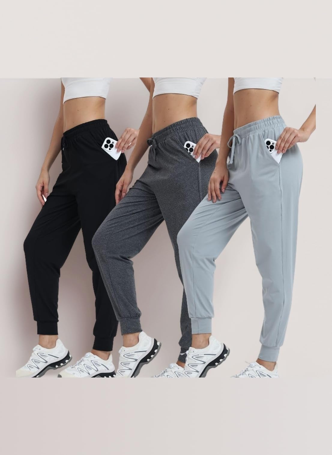– 3-Pack Sweatpants Jogging Pants Women Long Training Pants Fitness High Waist Sports Yoga Leisure Leisure Pants with Pockets