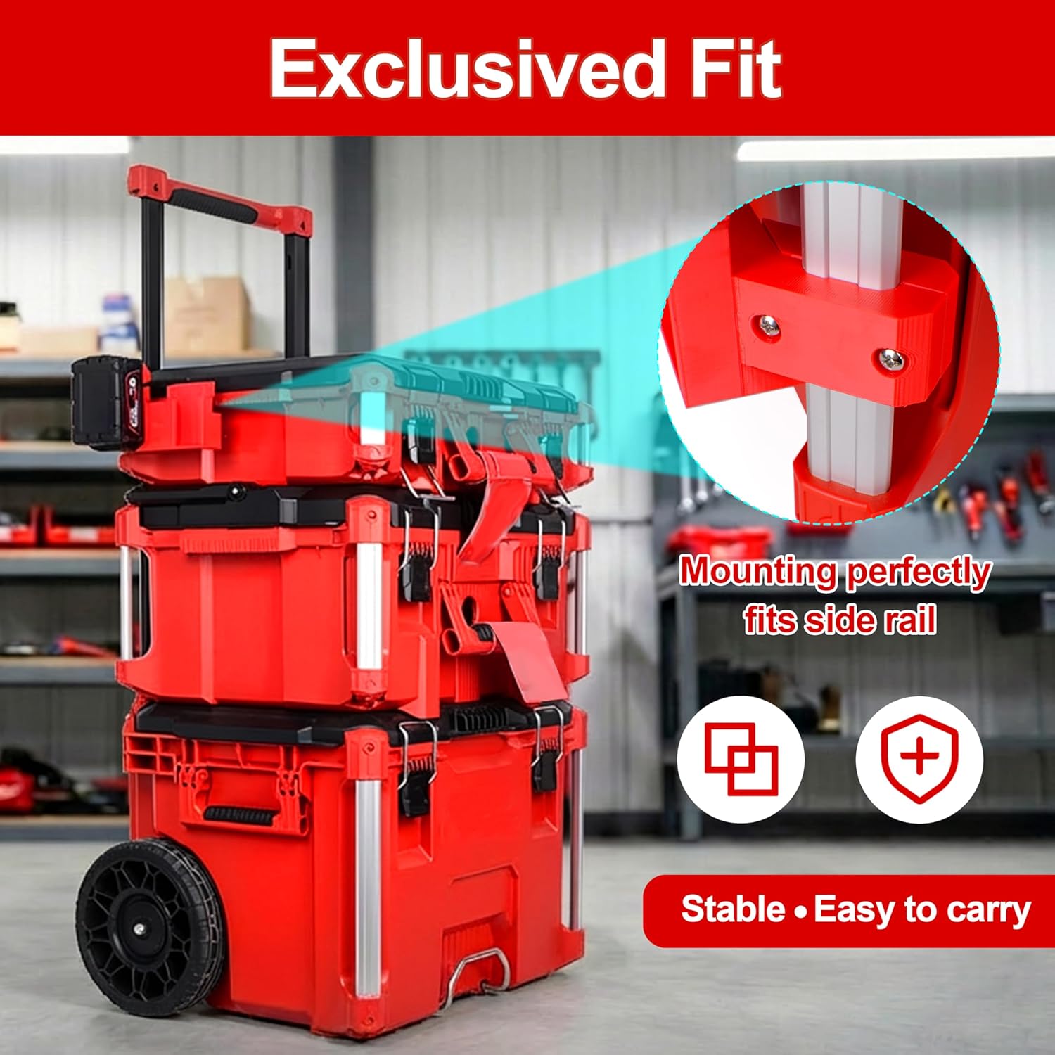 SWER 2 Pack Packout Battery Holder Compatible with Milwaukee Packout, M18 Battery Holder Side Rail Mount, Packout Accessories Battery Organizer for Toolbox Storage