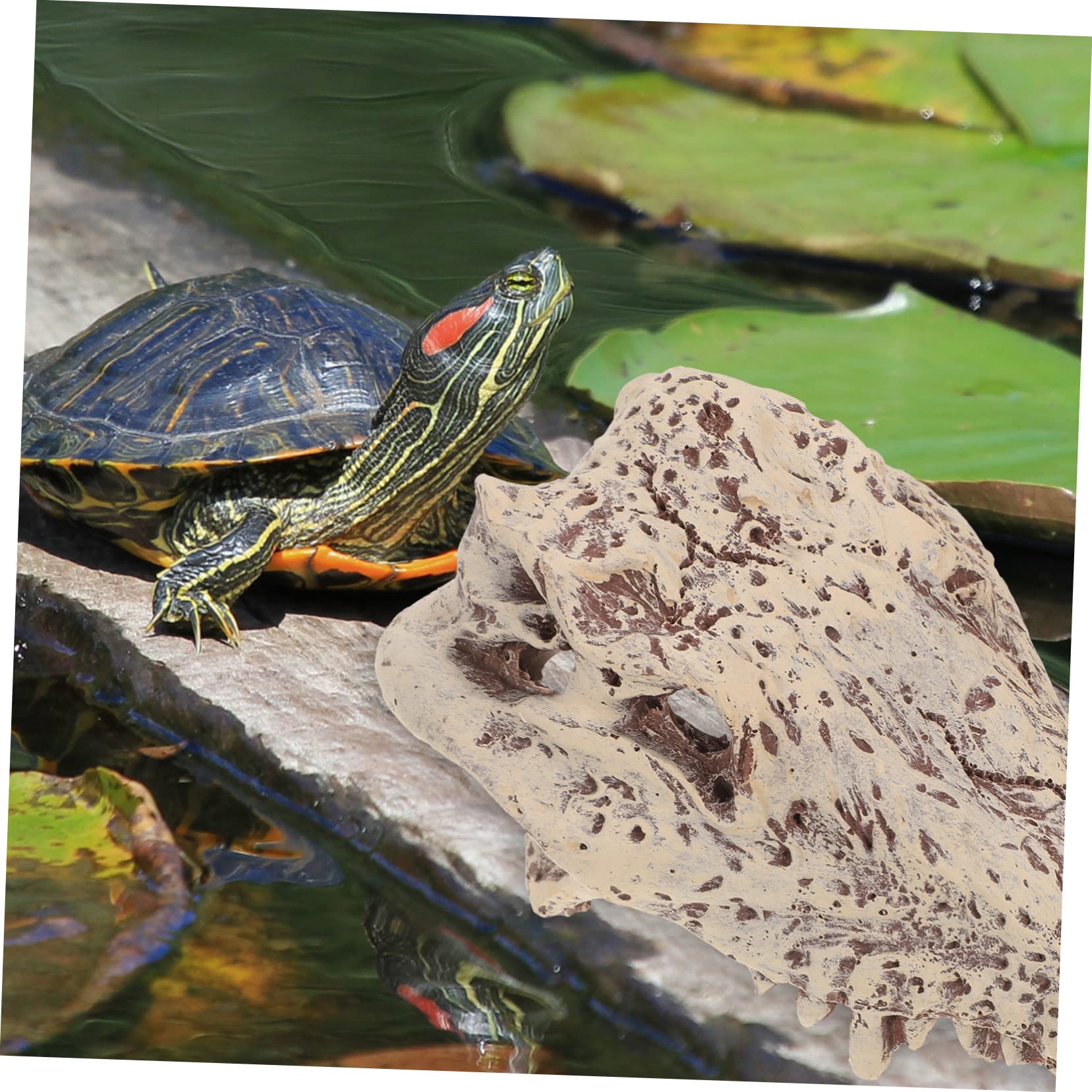 Plataforma De Solarium para Tortugas Diseño Cueva Oculta Accesorio De Acuario para Reptiles y Decoración De Terrarios