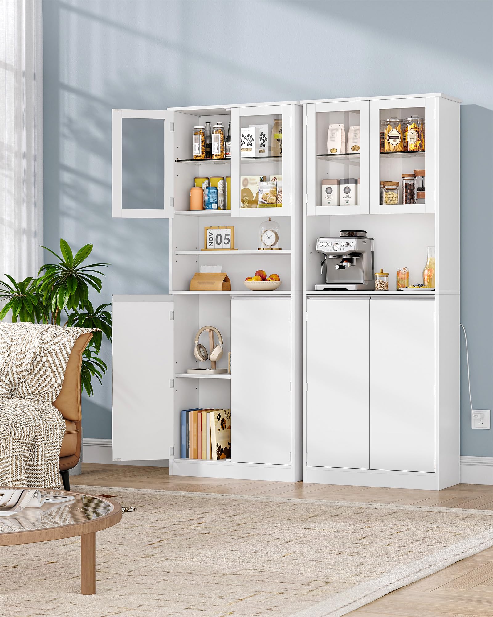 Hzuaneri Meuble Salle de Bain,Meuble de Rangement Haute avec Éclairage LED | Armoire sur Pied avec 4 Portes et Étagère Réglable, Moderne, pour Salle de Bain, Salon, 28 x 60 x 170 cm Blanc SC40003XEU