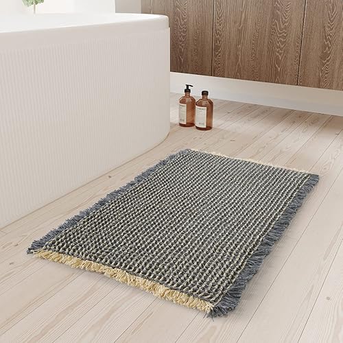 tchdio Tapete de baño tejido de punto gofre súper absorbente antideslizante para baño tapete de baño bohemio con borlas tapete de baño lavable 21 x