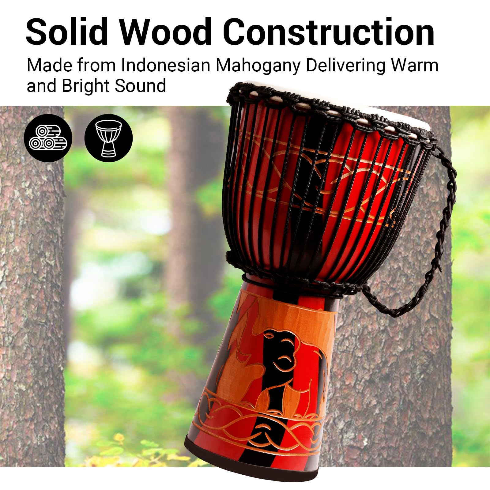 Djembe Drum, MOSEN Africa Drum Hand-Carved 8'' x 20'' Mahogany Goat skin DrumAhead for Adults Beginners(8 inch)