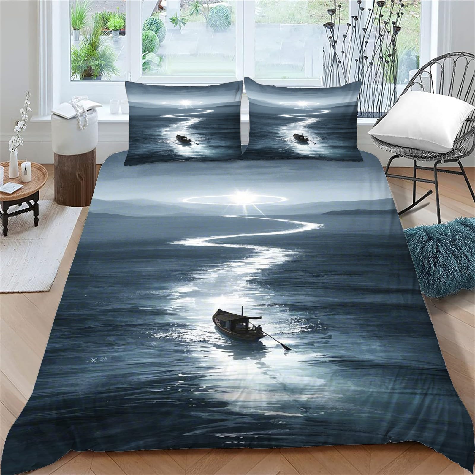 Housse de couette 220x240 bateau microfibre avec 2 taies