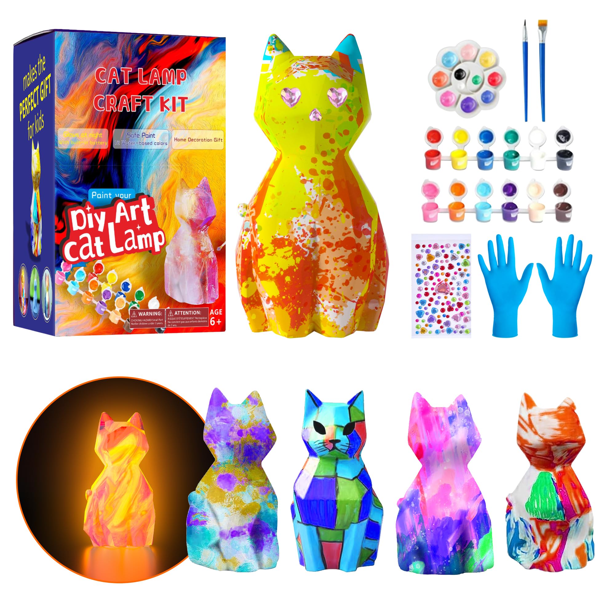Paint Your Own Cat Lamp Kit,Toys for Ages 8-13 Art Supplies Arts and Crafts for Kids Ages 8-12,Halloween Decorations Christmas Night Light Art Kit,Birthday Gifts for Party Decorations