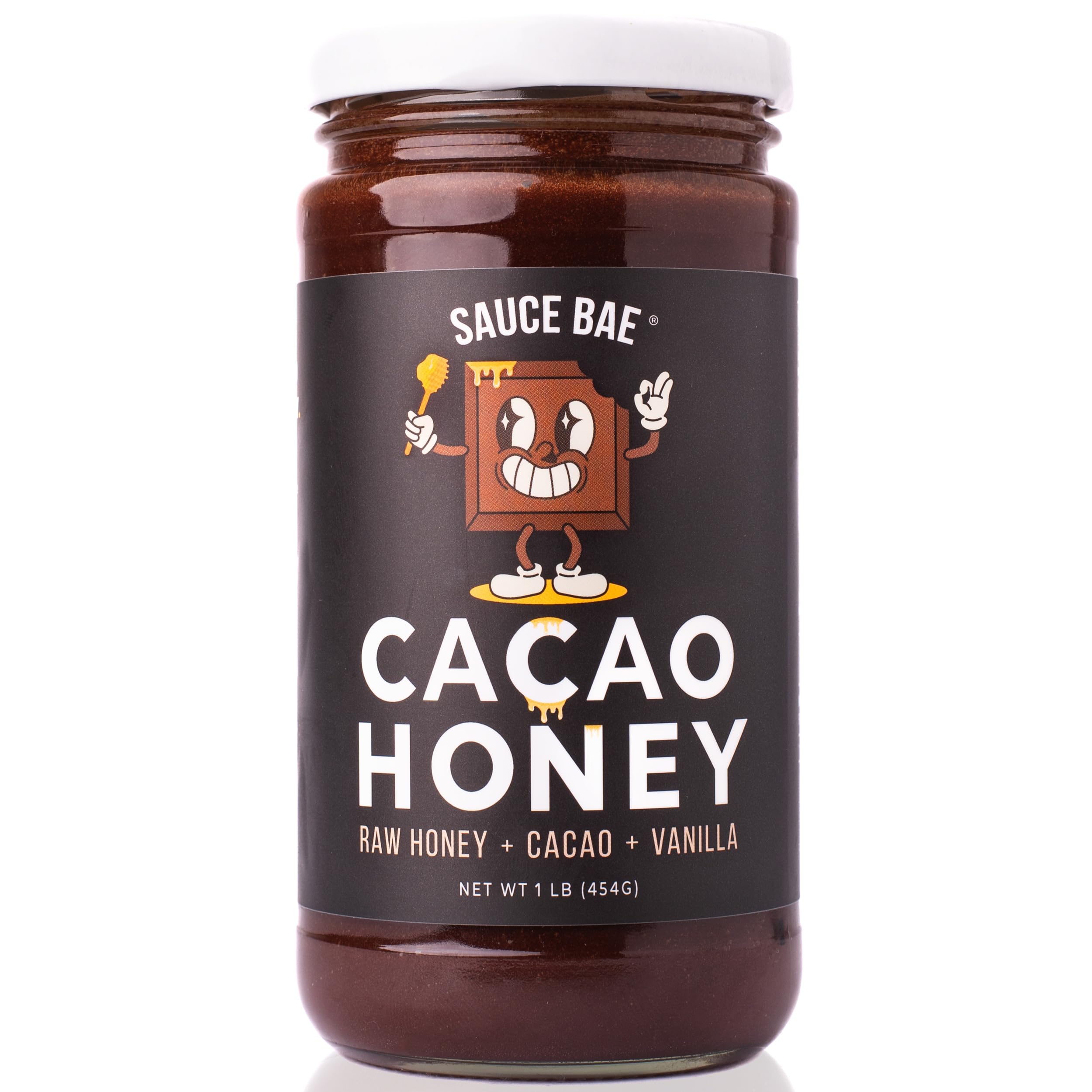 Sauce Bae Cacao Raw Honey with Vanilla Bean - Natural, Unpasteurized, Unfiltered, Superfood, Chocolate Spread - (1 lb, Cacao)