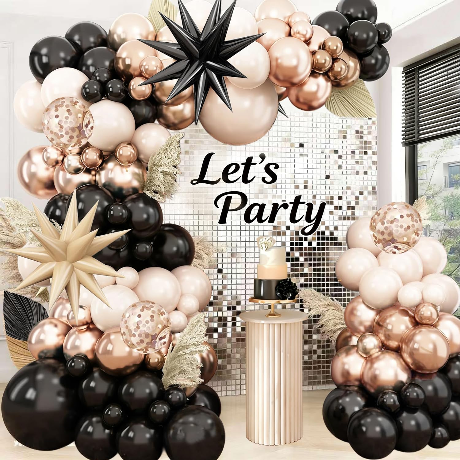 Black White Gold Balloon Kit, 116 Pcs Beige Black Cream Champagne Gold Balloon Garland with Explosion Star Balloons for Birthday Baby Shower Wedding New Year Bachelorette Coquette Party Decoration