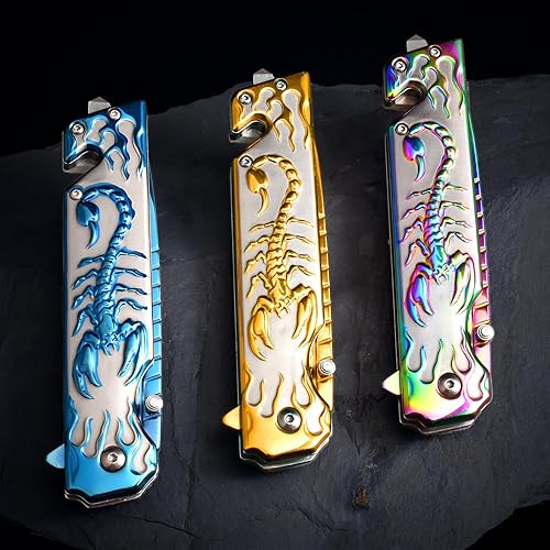 Miniatura 6 de Vividstill Cuchillo de bolsillo, cuchillo plegable con relieve de escorpión 3D, gran regalo de Navidad, cuchillo Edc para hombres, supervivencia al