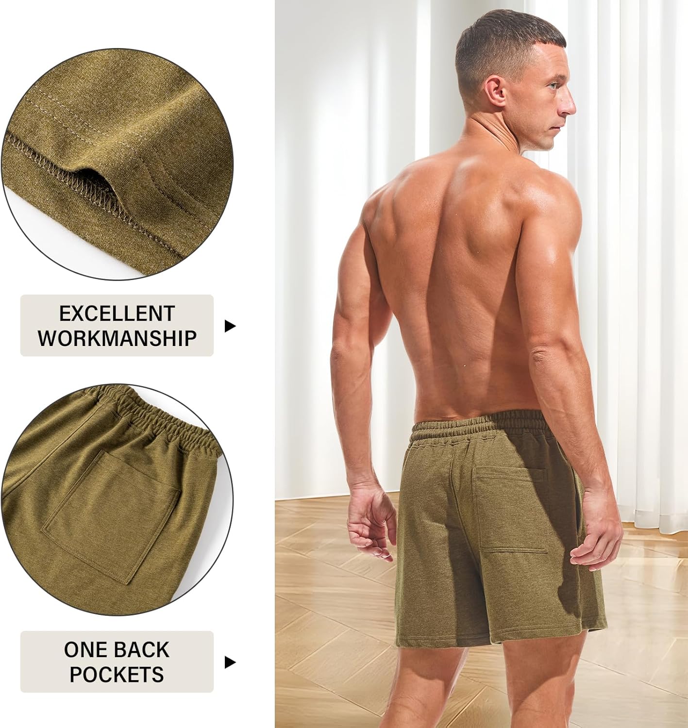 AMY COULEE Men's Athletic Sweat Shorts 5" Casual Lounge Shorts Elastic Waist Gym Workout Short Pants with Pockets - Image 4